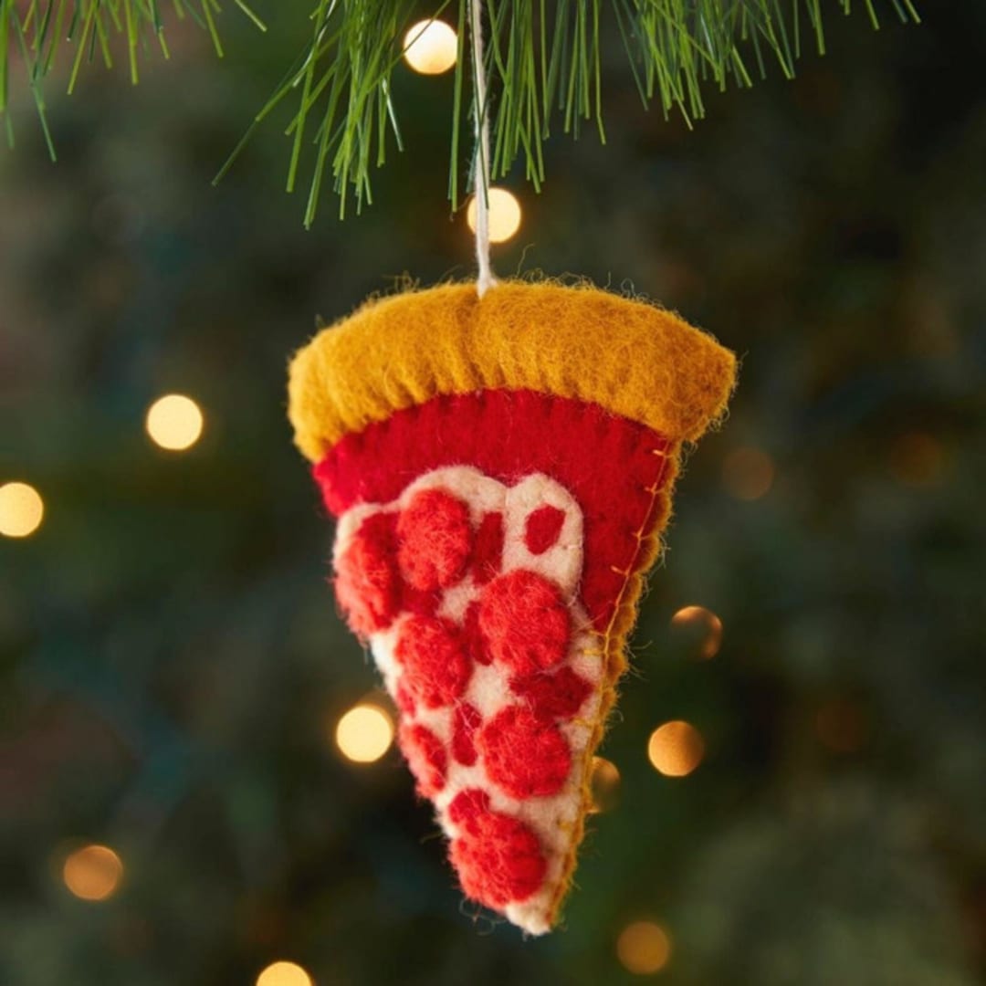 "Felt Pizza Slice Ornament" - Ornaments in red by Aahlada Chennupati