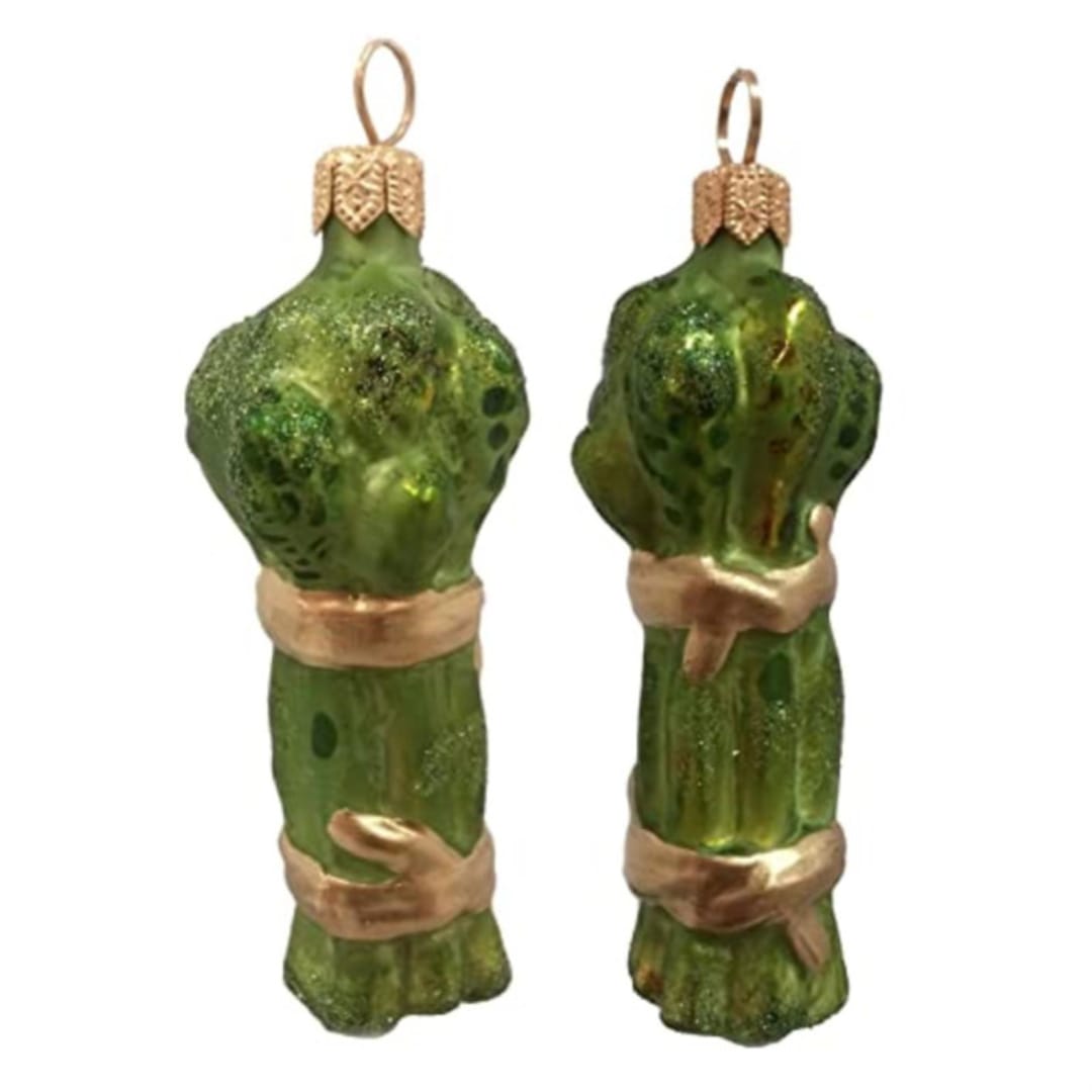 "Asparagus Vegetable Polish Mouth Blown Glass Christmas Ornament Set of 2" - Ornaments in green by Pinnacle Peak Trading Company
