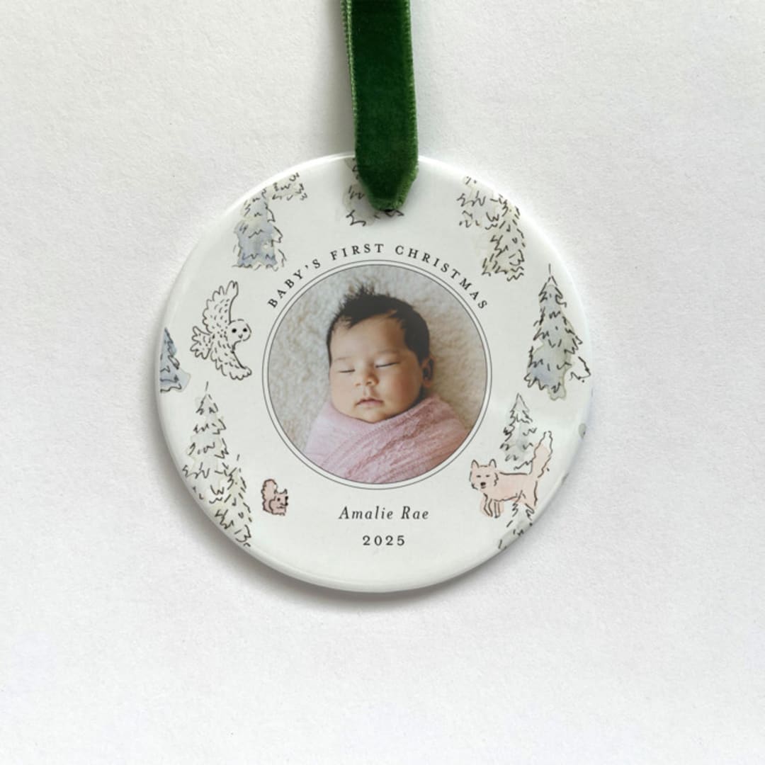 "Personalized Baby Ornament - Woodland" - Ornaments in white by Holly Whitcomb
