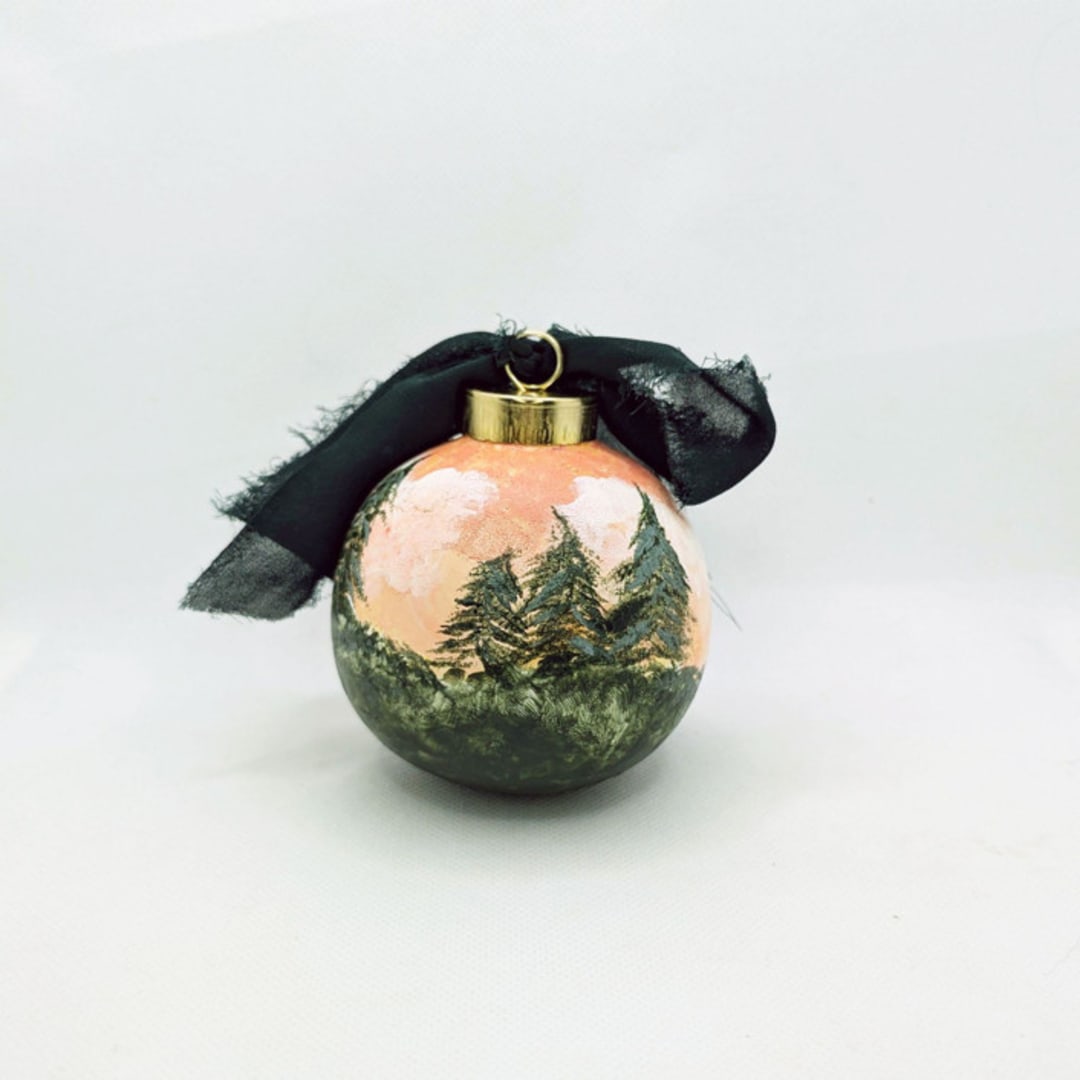"Sunset Scenic Landscape Hand Painted Ceramic Christmas Ornament" - Ornaments in orange by The Savage Label