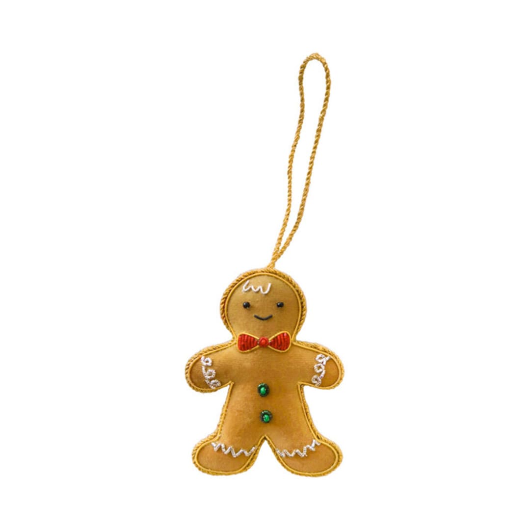 "Embroidered Gingerbread Man Christmas Ornament" - Ornaments in brown by Jollity and Co