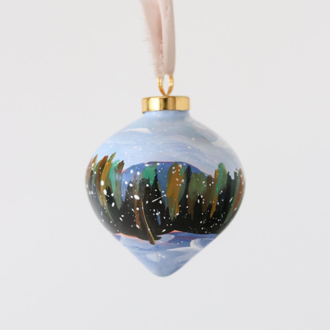 "Snowy Pine Trees - 28" - Ornaments in green by Weronika Zubek