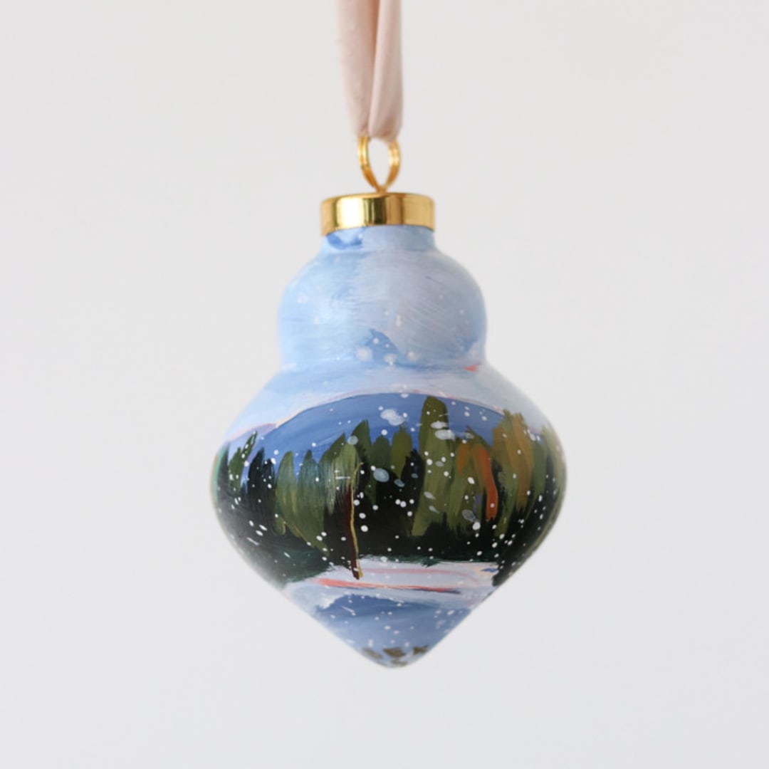 "Snowy Pines Winter - 30" - Ornaments in green by Weronika Zubek