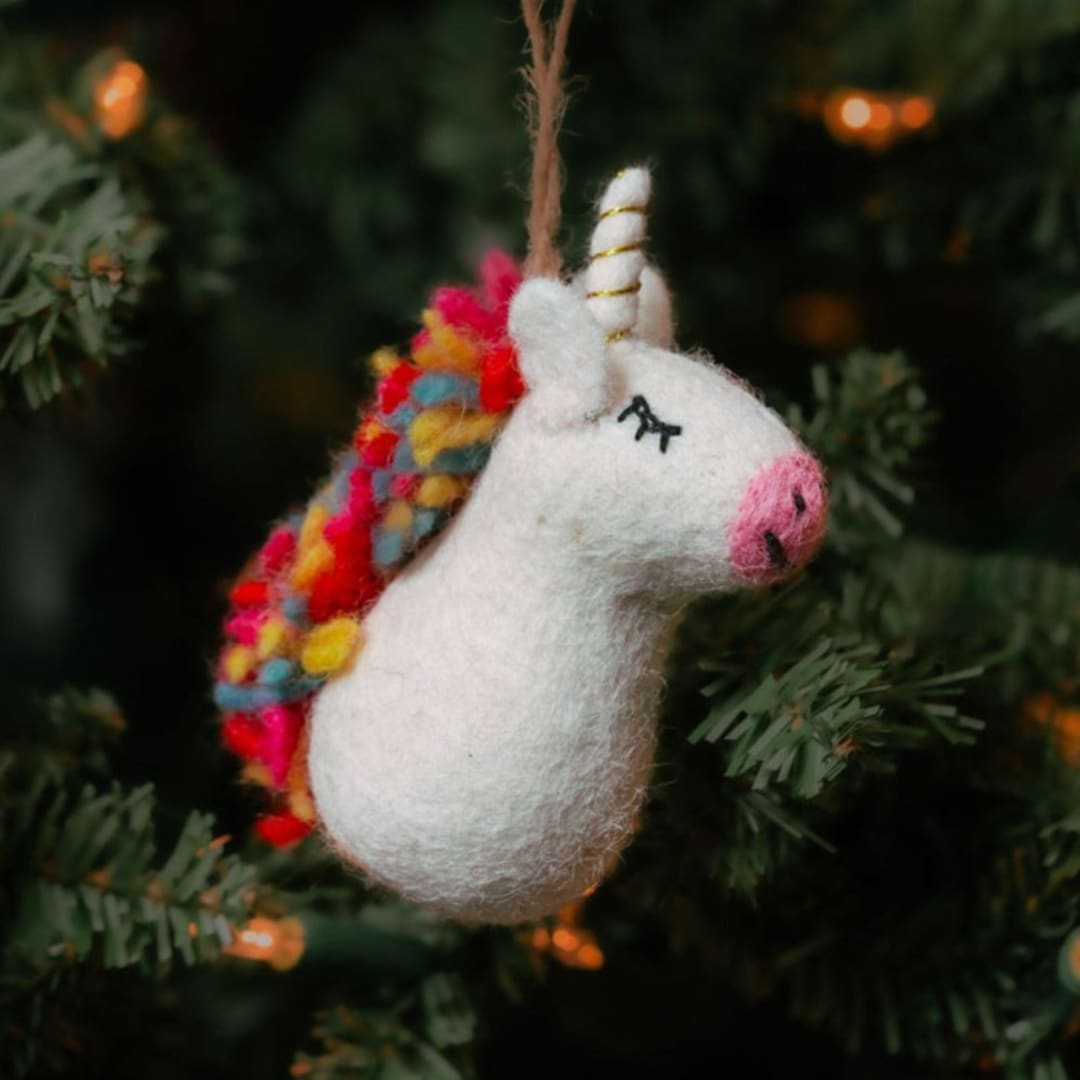 "Felt Unicorn Ornament" - Ornaments in white by Aahlada Chennupati