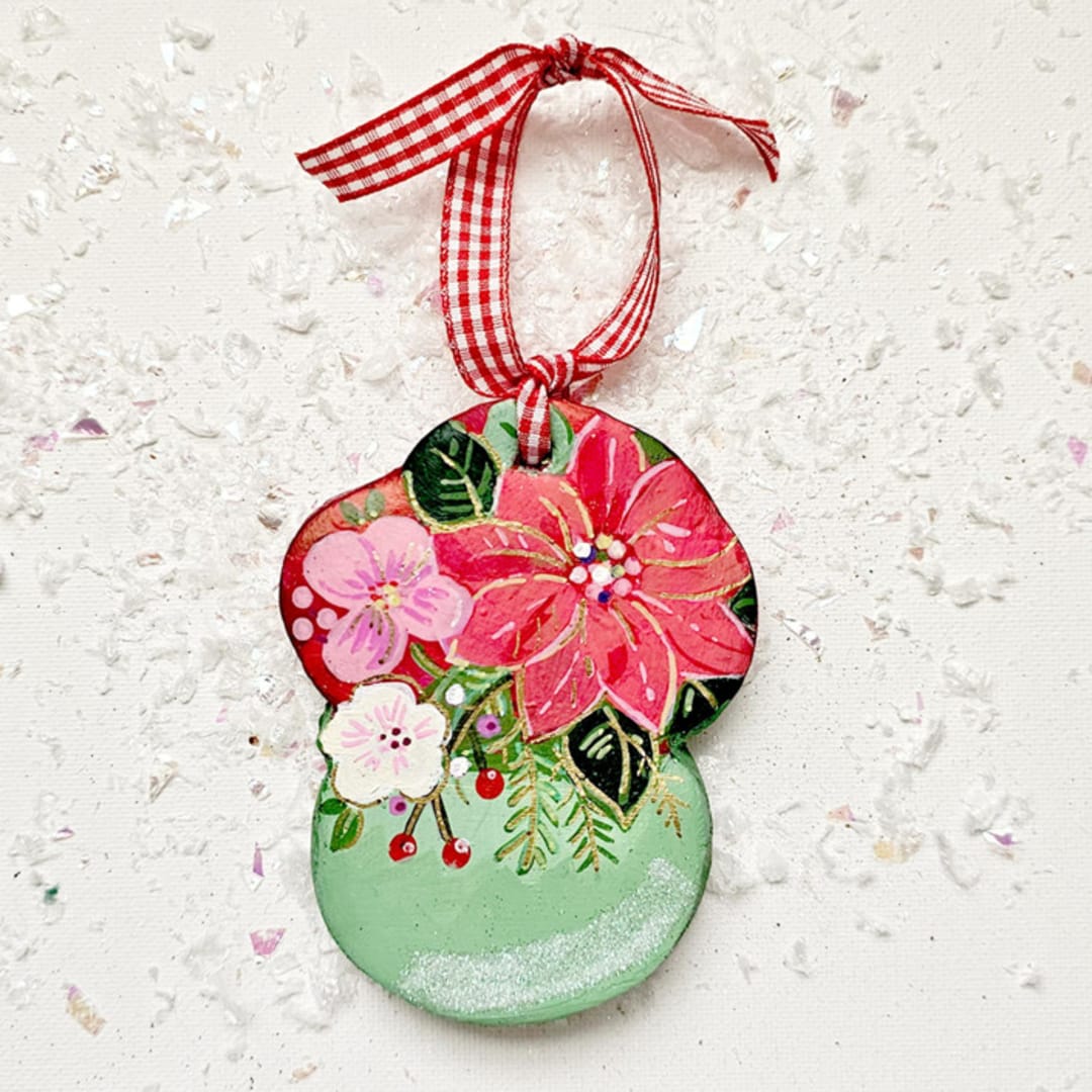 "Hand-made Clay Pointsettia Vase" - Ornaments in red by AlisonJerry