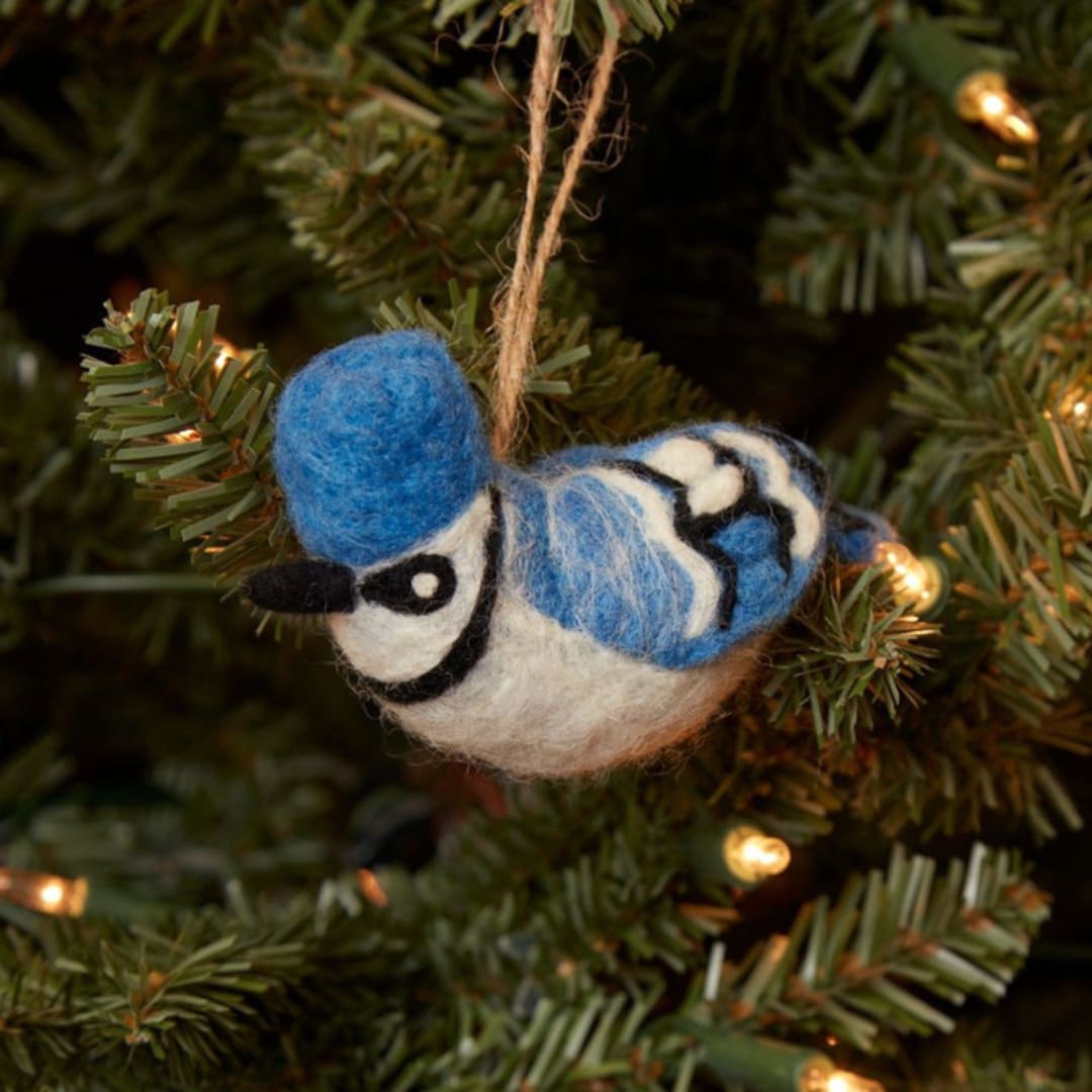 "Felt Blue Jay Bird Ornament" - Ornaments in black by Aahlada Chennupati
