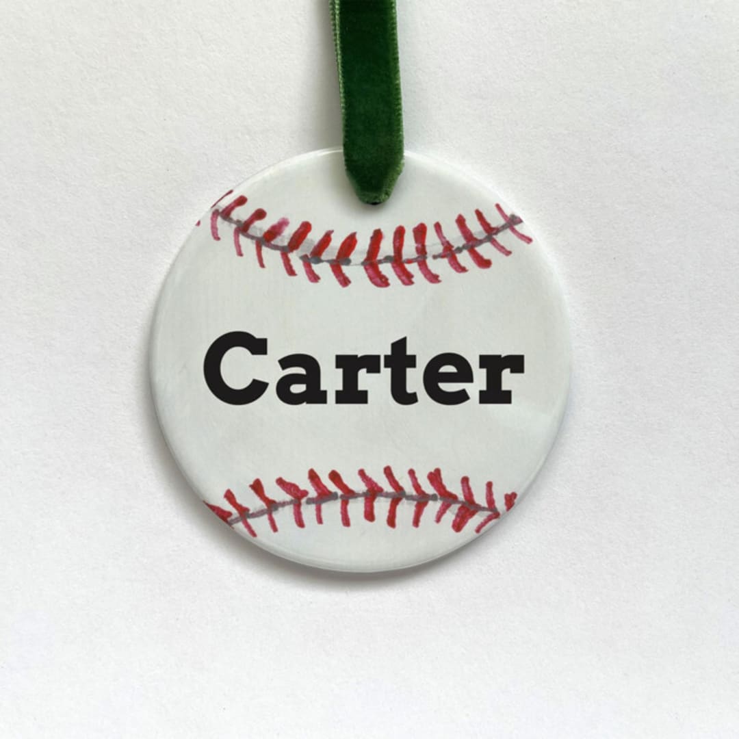 "Personalized Baseball Ceramic Ornament" - Ornaments in white by Holly Whitcomb