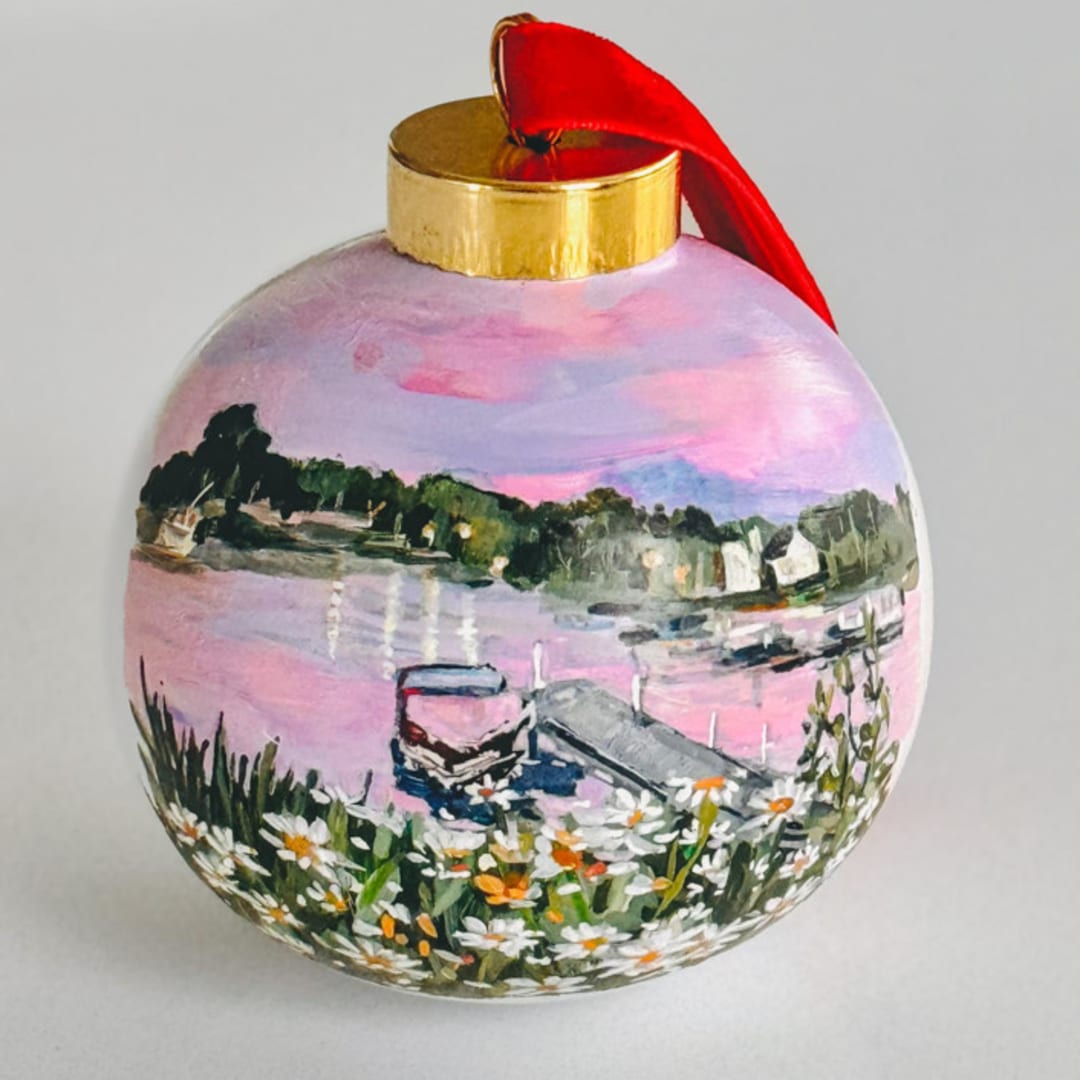 "Custom “Where We Met” Hand-Painted Ornament" - Ornaments in white by Arohika Verma