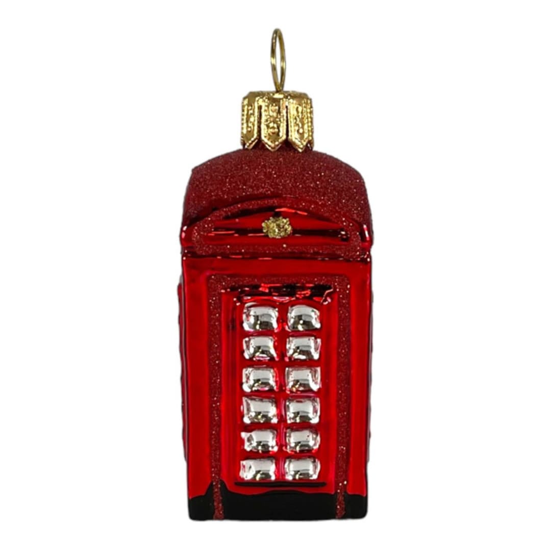 "English Telephone Booth Mini Polish Glass Christmas Ornament UK England 2.5 inch" - Ornaments in red by Pinnacle Peak Trading Company