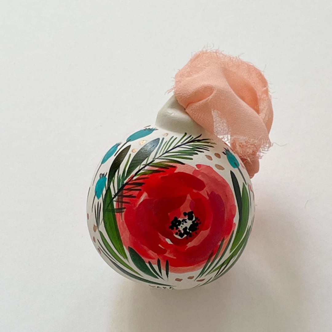 "Festive Floral Hand-Painted Ceramic Ornament" - Ornaments in multicolor by Kara Aina
