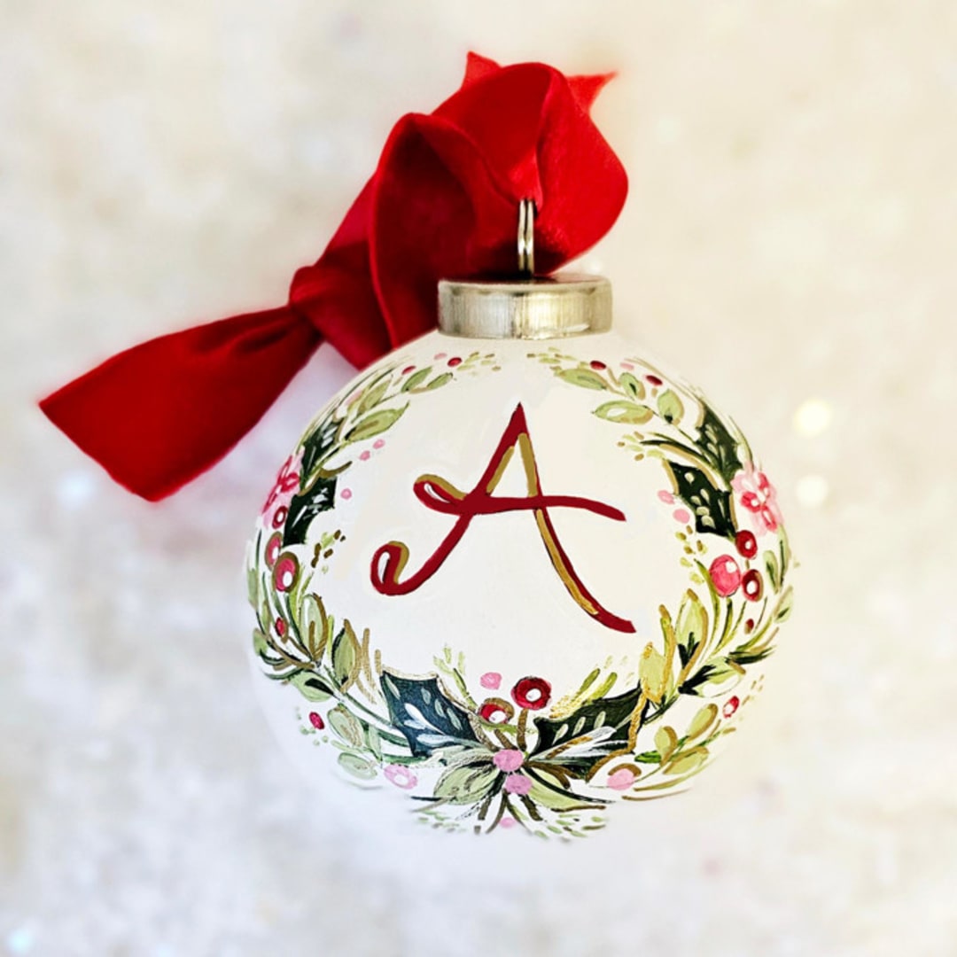 "Personalized Inital Keepsake Wreath Ceramic Ornament" - Ornaments in multicolorassorted-colors by AlisonJerry