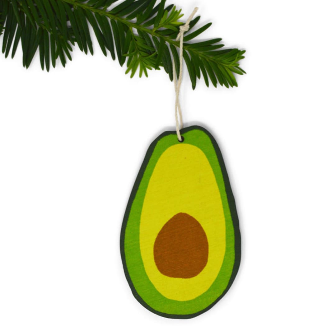 "Wooden Silkscreen Avocado Ornament" - Ornaments in green by Shannon Broder