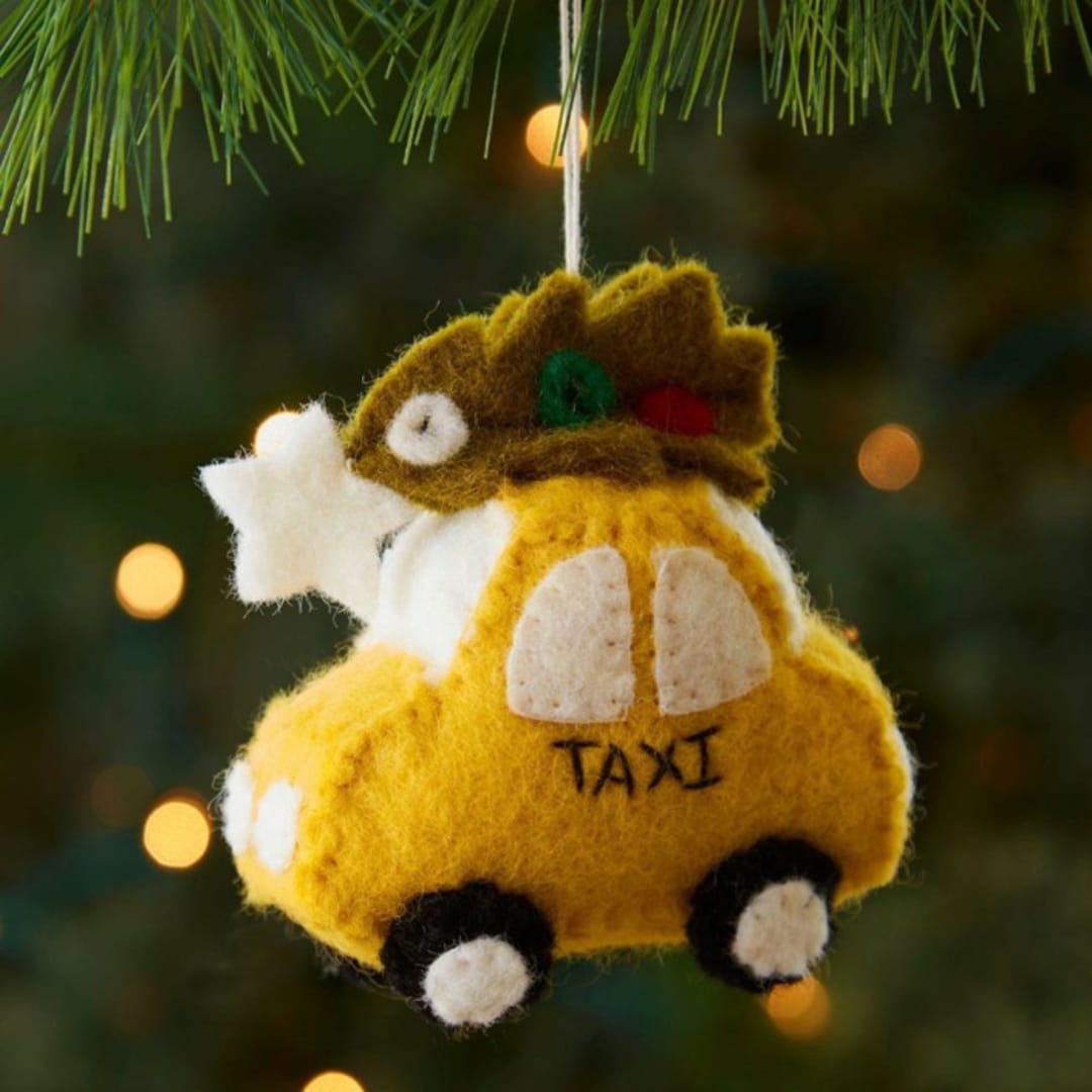 "Felt Taxi Ornament" - Ornaments in yellow by Aahlada Chennupati