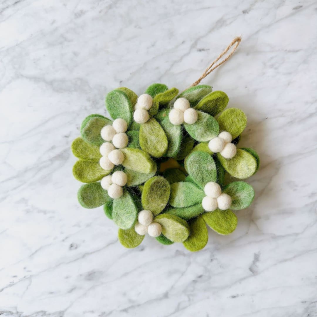"Felt Ornament - Mini Mistletoe Wreath 4"" - Ornaments in multicolor by Ganapati Crafts Co.