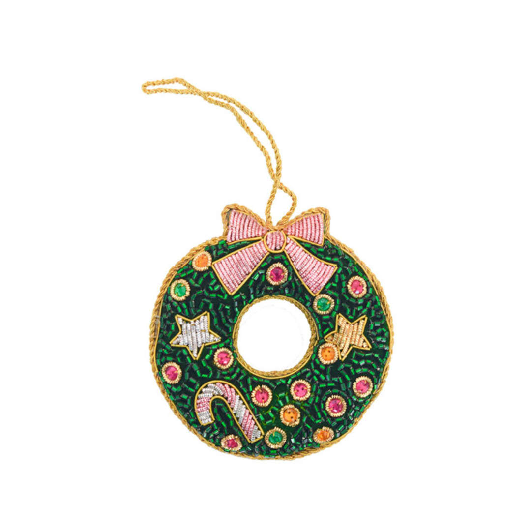 "Christmas Wreath Beaded Christmas Ornament" - Ornaments in green by Jollity and Co