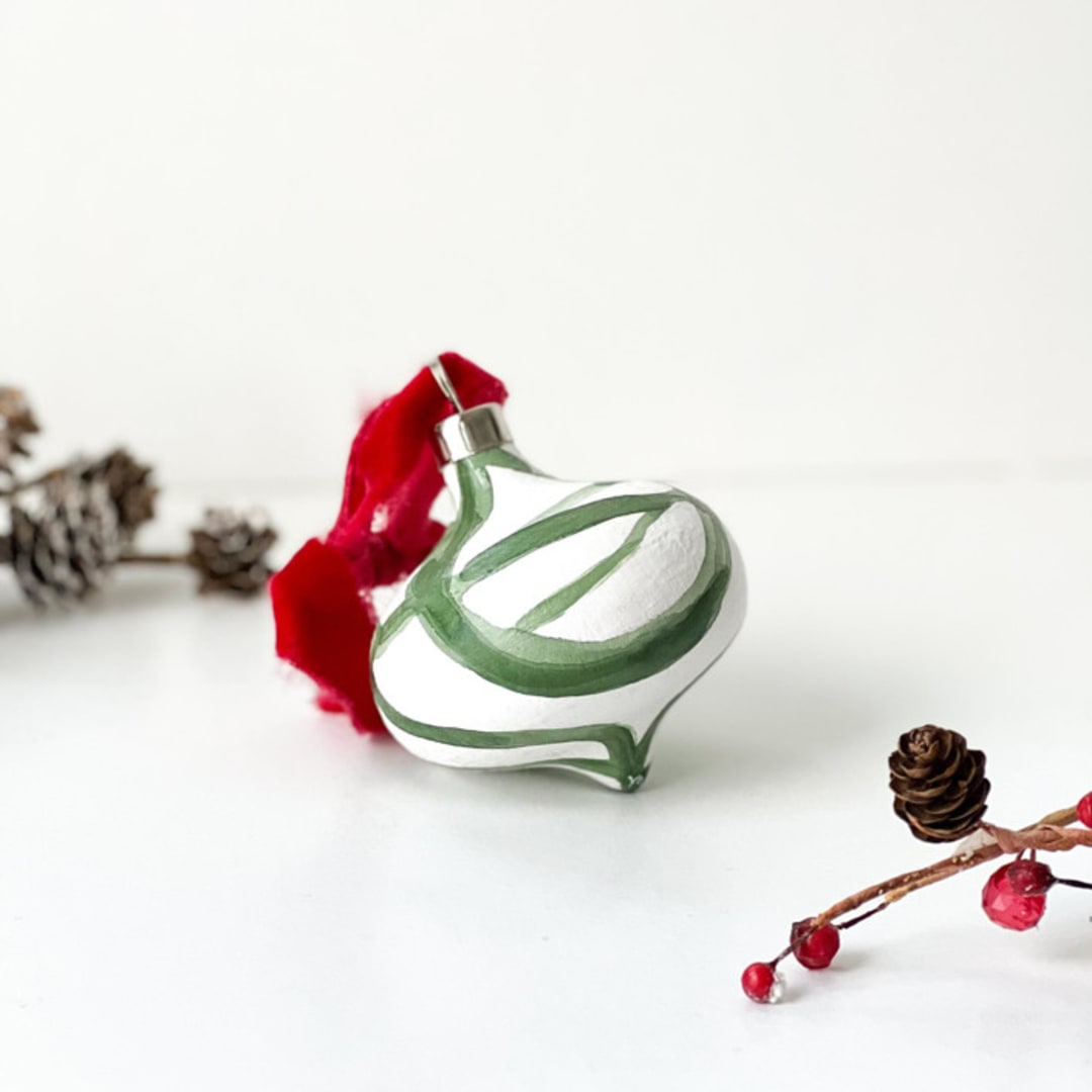 "Green Plant Cell Ornament with Red Ribbon" - Ornaments in green by Mary Gaspar