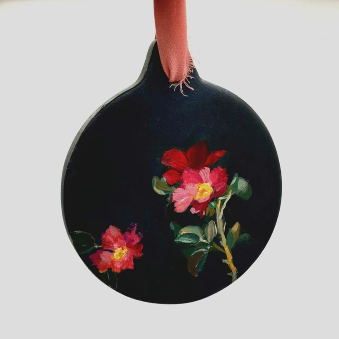 "Personalized Bold Florals Ornament" - Ornaments in red by Arohika Verma