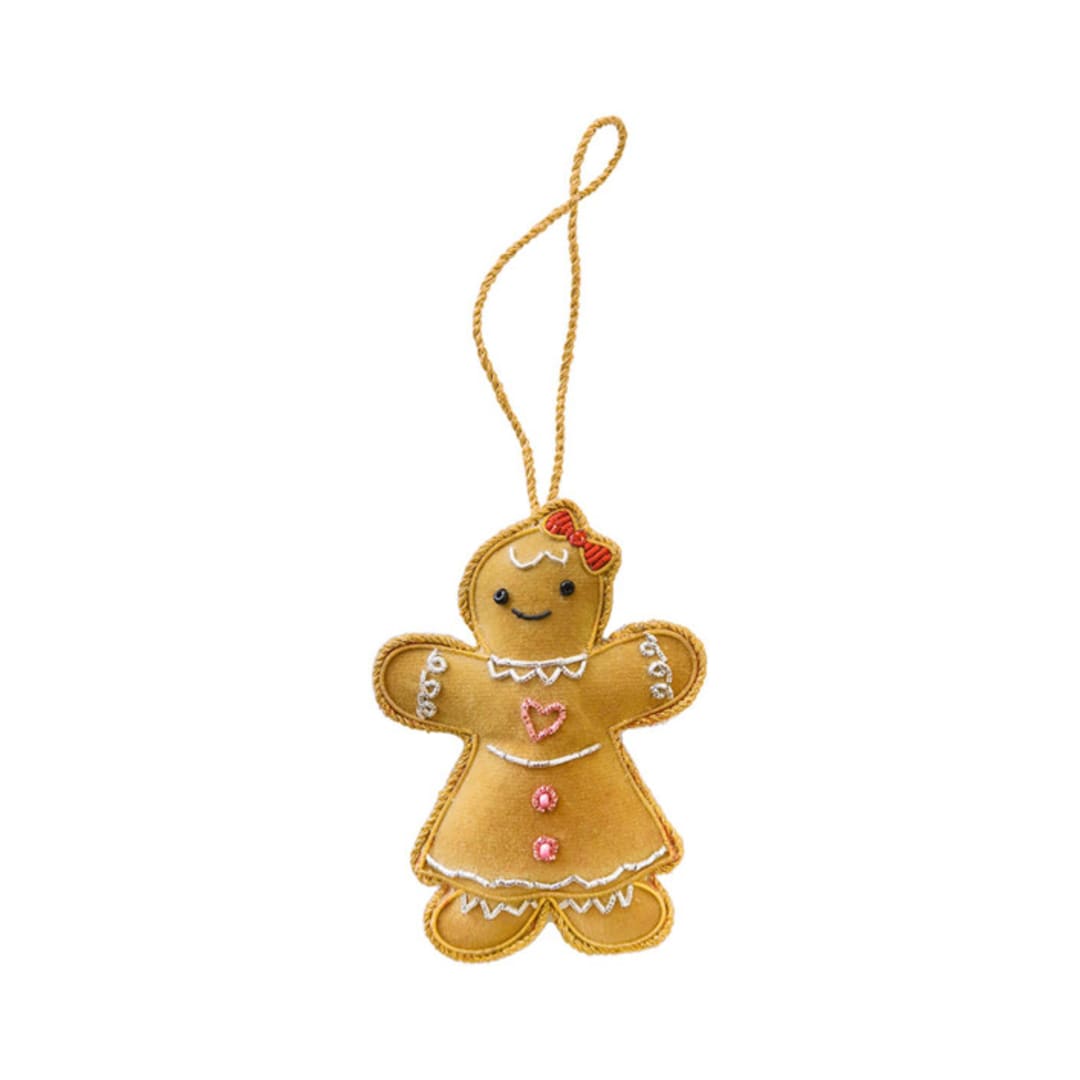 "Embroidered Gingerbread Girl Christmas Ornament" - Ornaments in brown by Jollity and Co