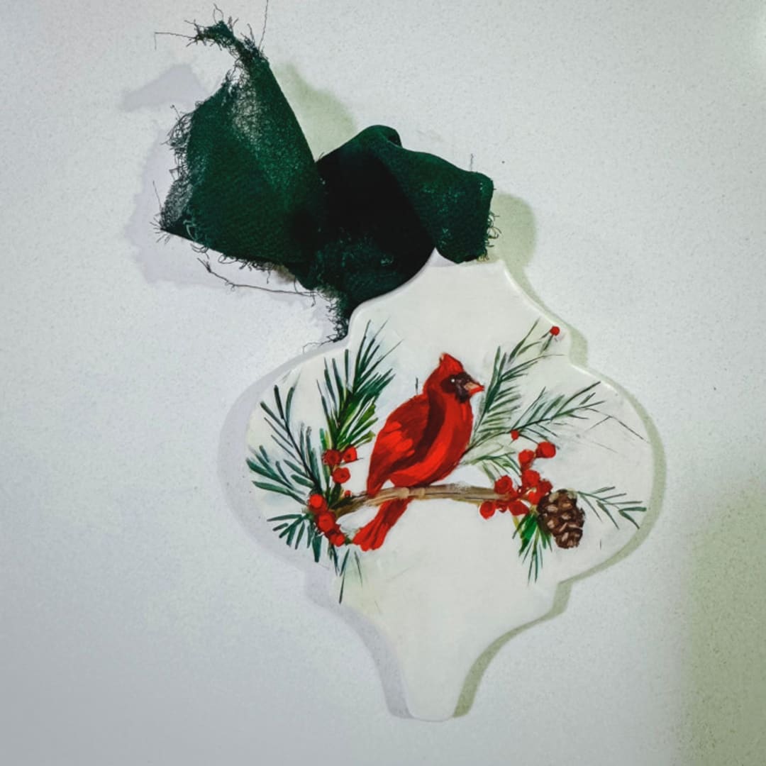 "Hand Painted Cardinal Ornament" - Ornaments in multicolor by Arohika Verma