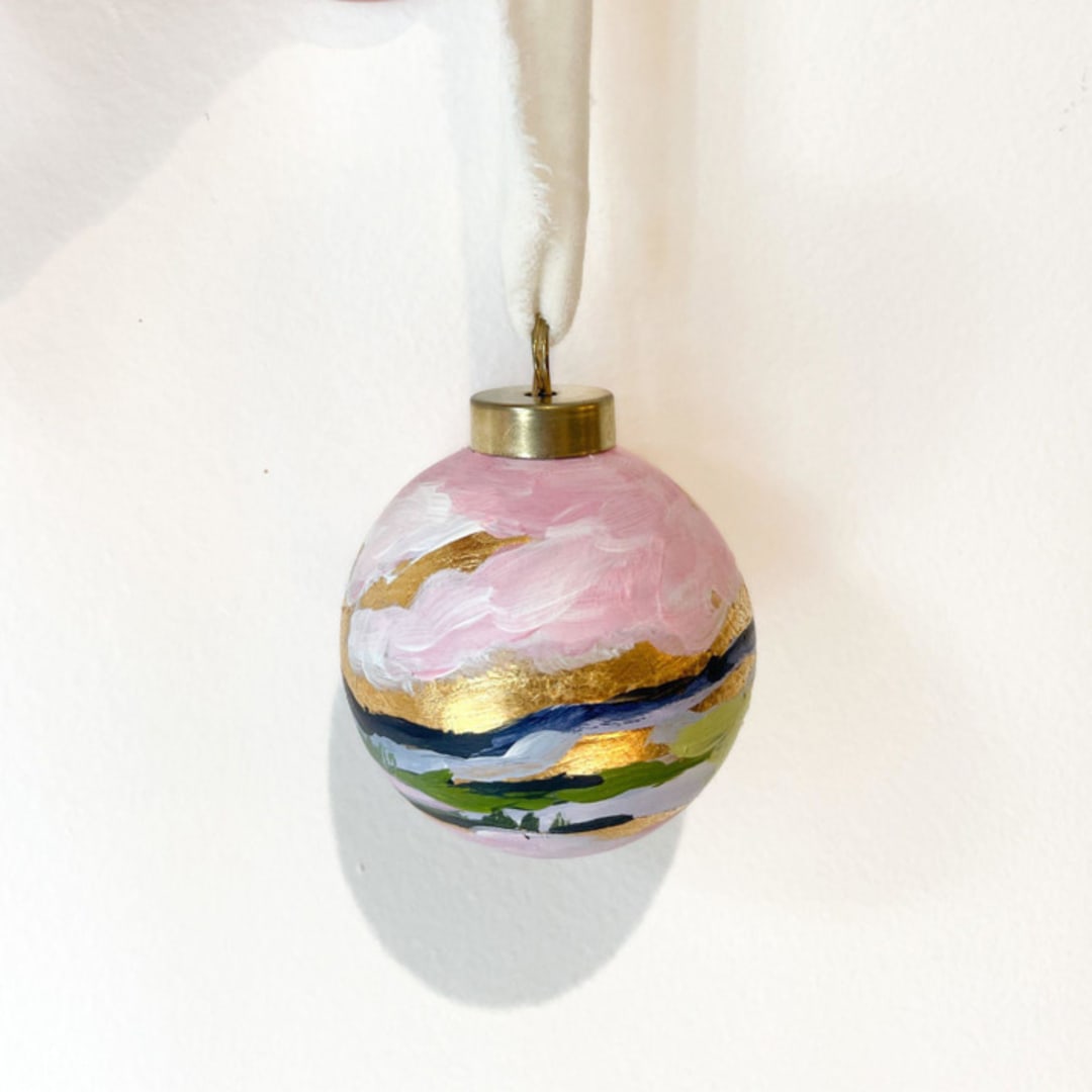 "Gentle Breeze Gold Foil - Christmas Ornament" - Ornaments in pink by Johanne Dziemian