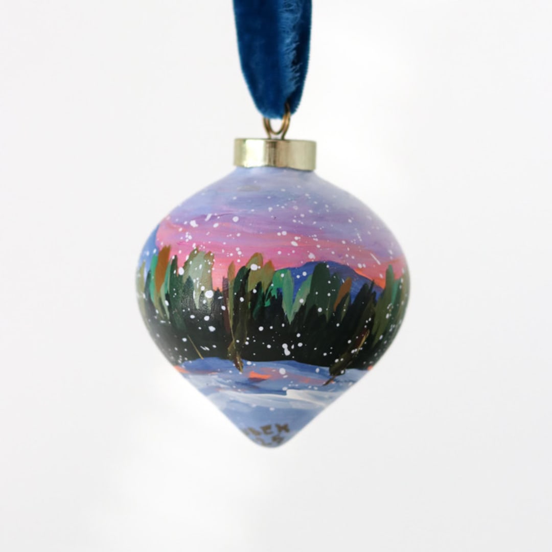 "Snowy Pine Sunset Ornament - 13" - Ornaments in multicolor by Weronika Zubek
