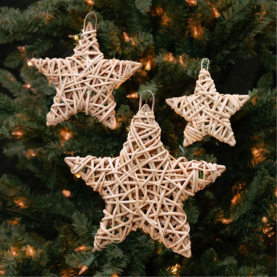 "Buri Star Ornament Set of 3" - Ornaments in beige by Aahlada Chennupati