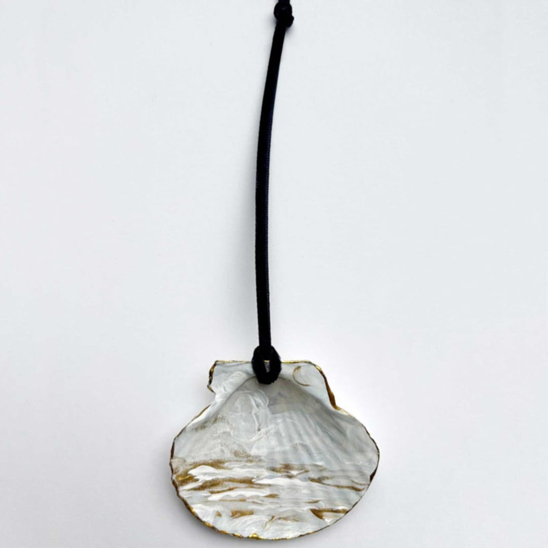 "Original Hand-Painted Natural Seashell Ornament, Pale Blue, White & Gold" - Ornaments in gold by Nicoletta Savod