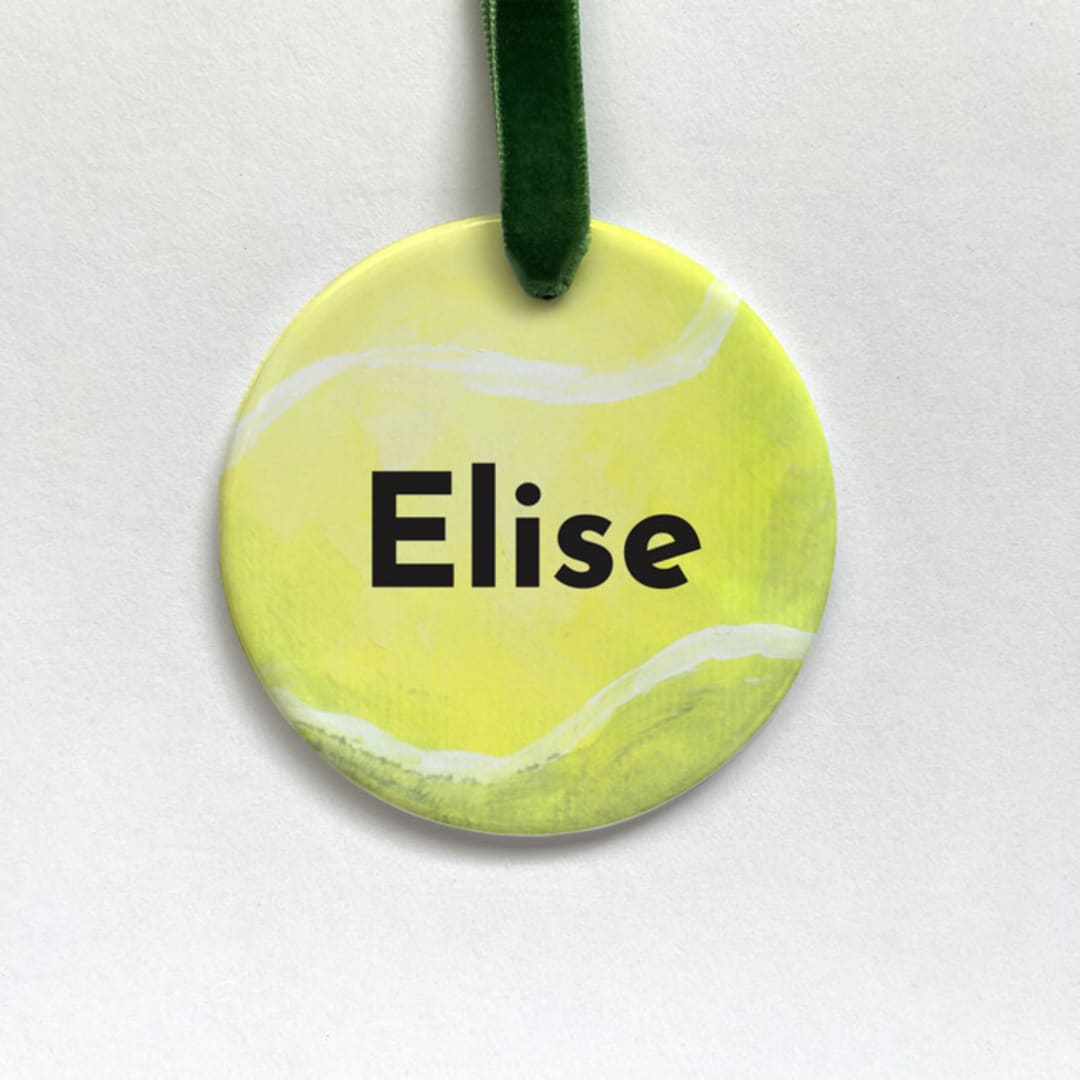 "Personalized Tennis Ceramic Ornament" - Ornaments in yellow by Holly Whitcomb