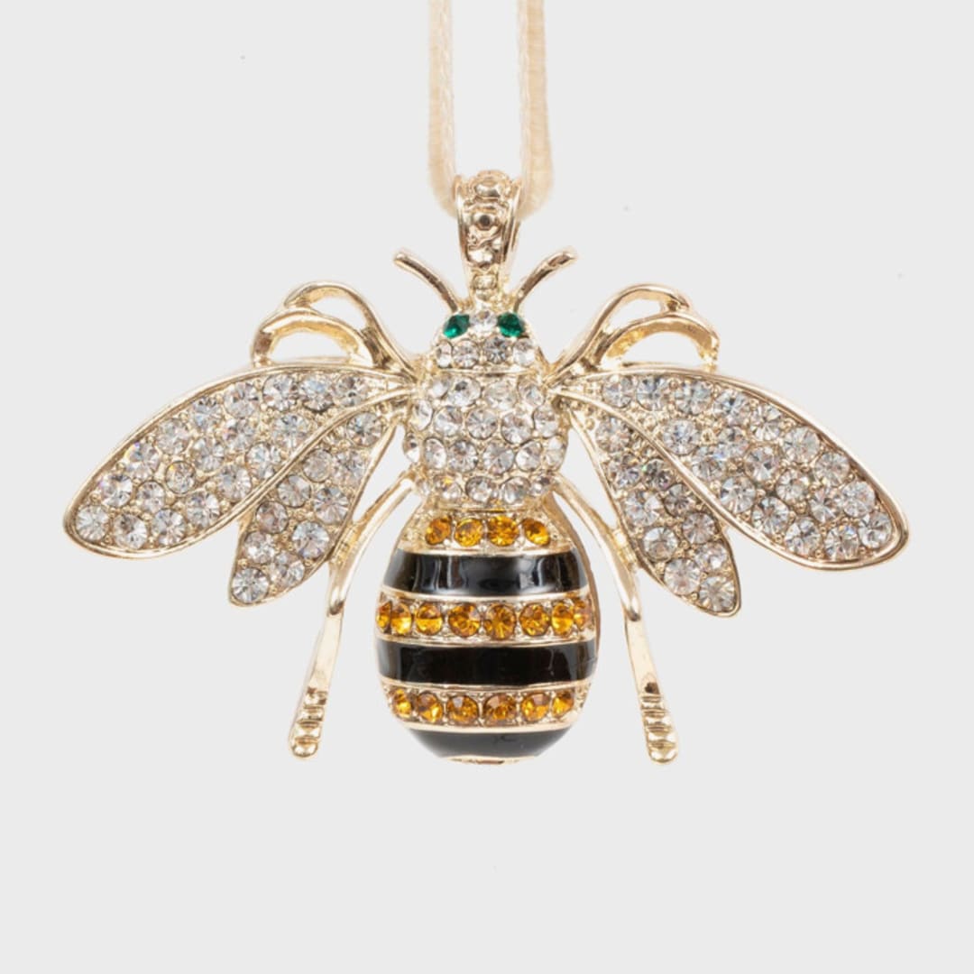 "Stripey bee hanging ornament" - Ornaments in gold by Joanna Buchanan