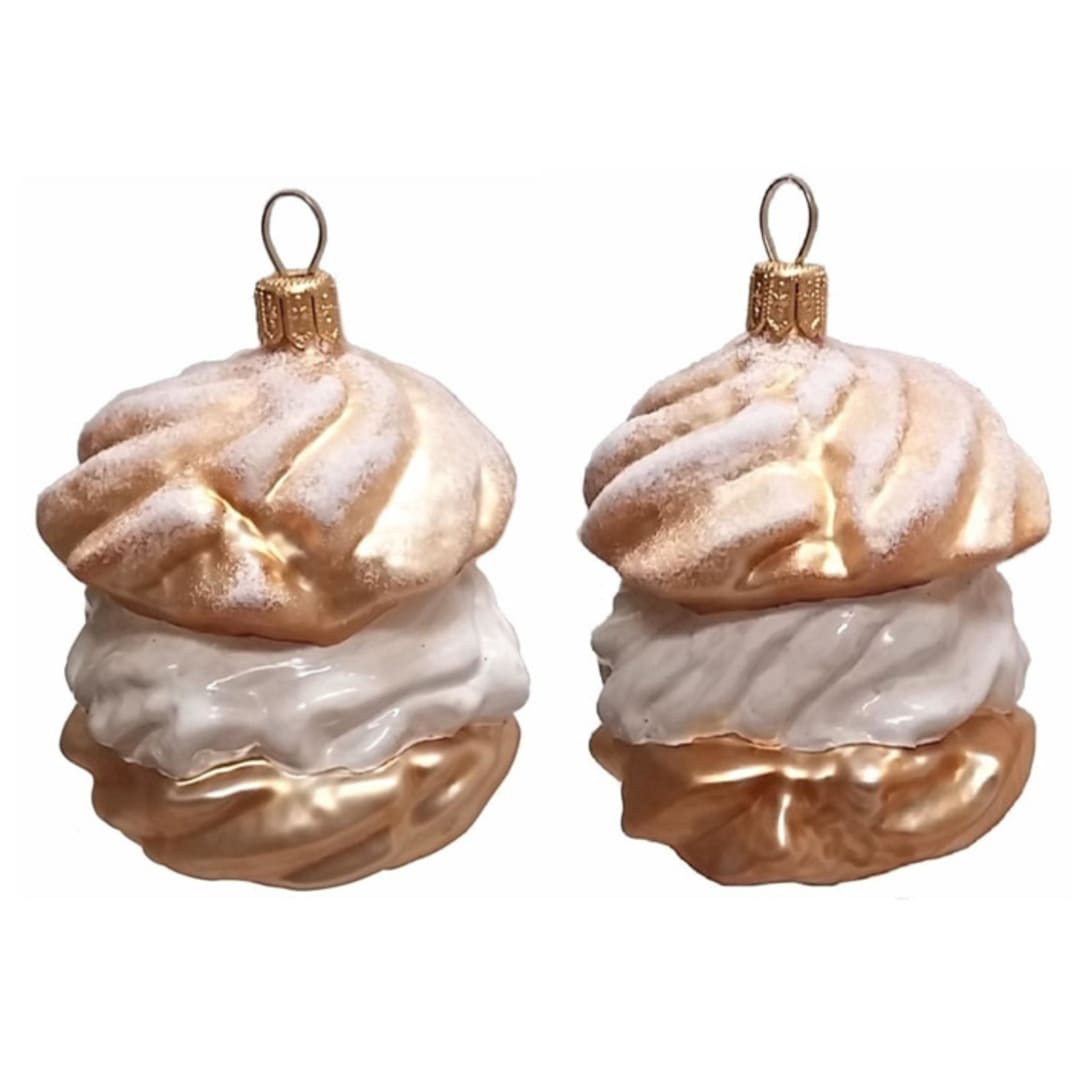 "Cream Puff Dessert Polish Blown Glass Christmas Ornament Set of 2 Decorations" - Ornaments in multicolor by Pinnacle Peak Trading Company