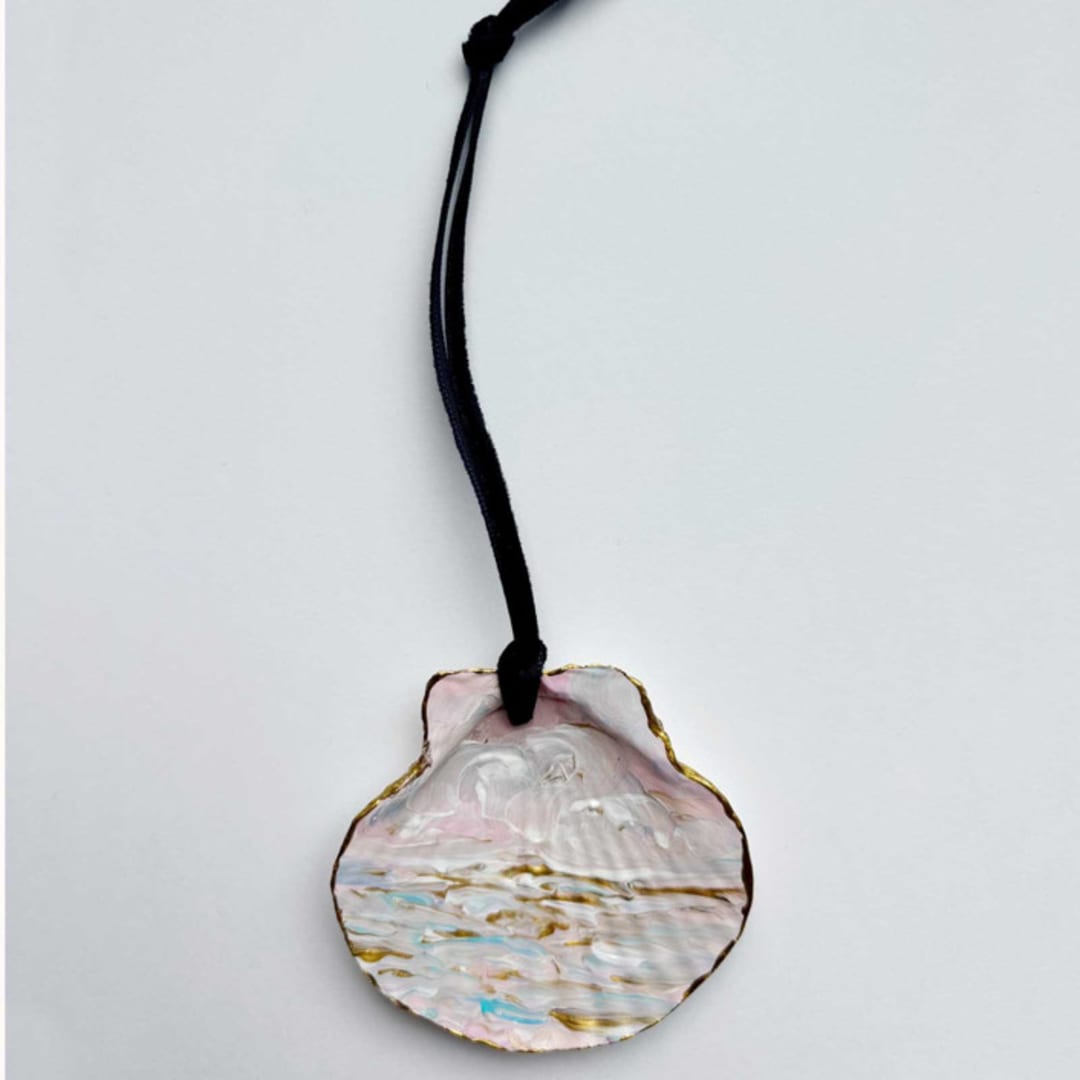 "Original Hand-Painted Natural Seashell Ornament, Soft Pink, White & Gold" - Ornaments in pink by Nicoletta Savod