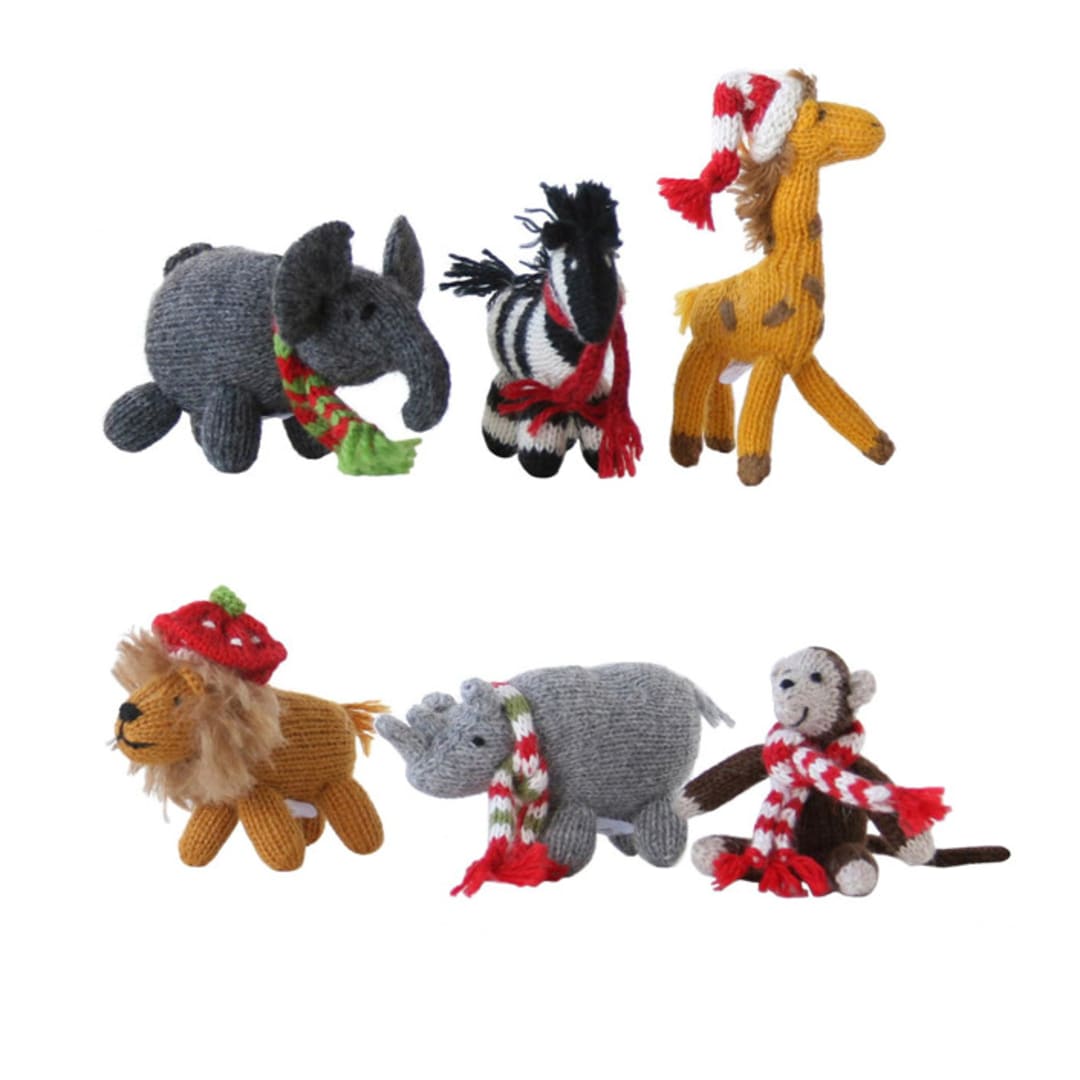 "Safari Animal Ornaments, set of 6" - Ornaments in multicolor by Melange Collection