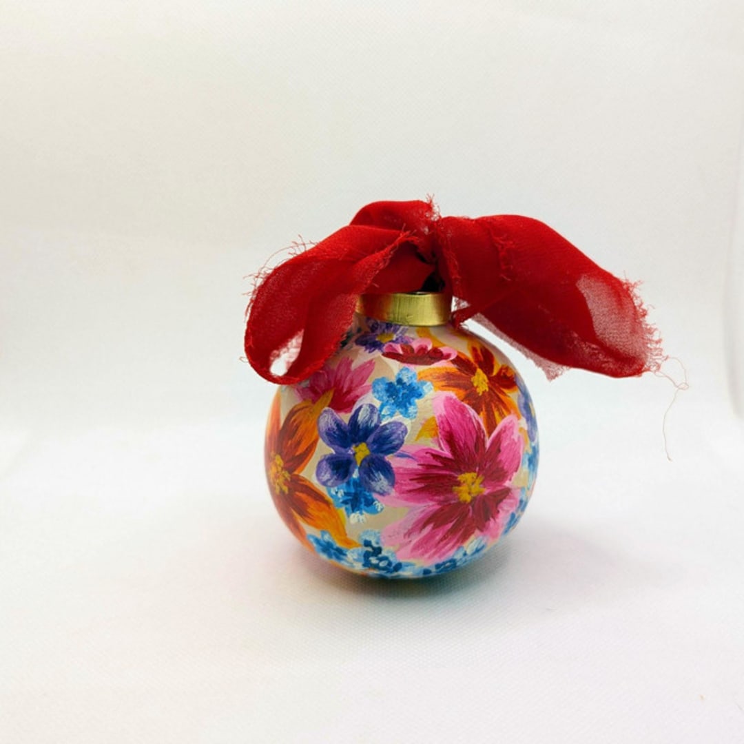 "Bright Floral Hand-Painted Ceramic Ornament" - Ornaments in pink by The Savage Label