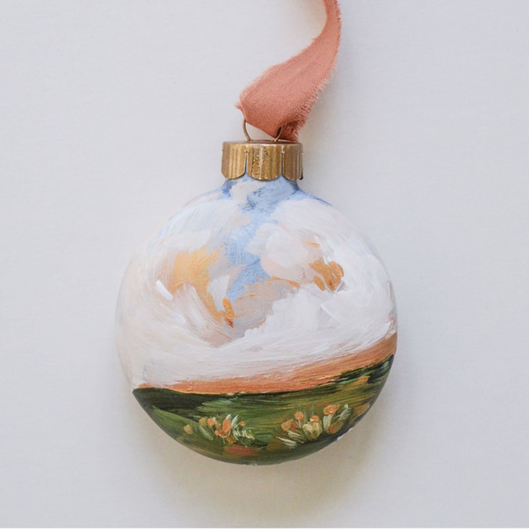 "2" Pink & Blue Heavenly Landscape" - Ornaments in blue by Kristen Laczi