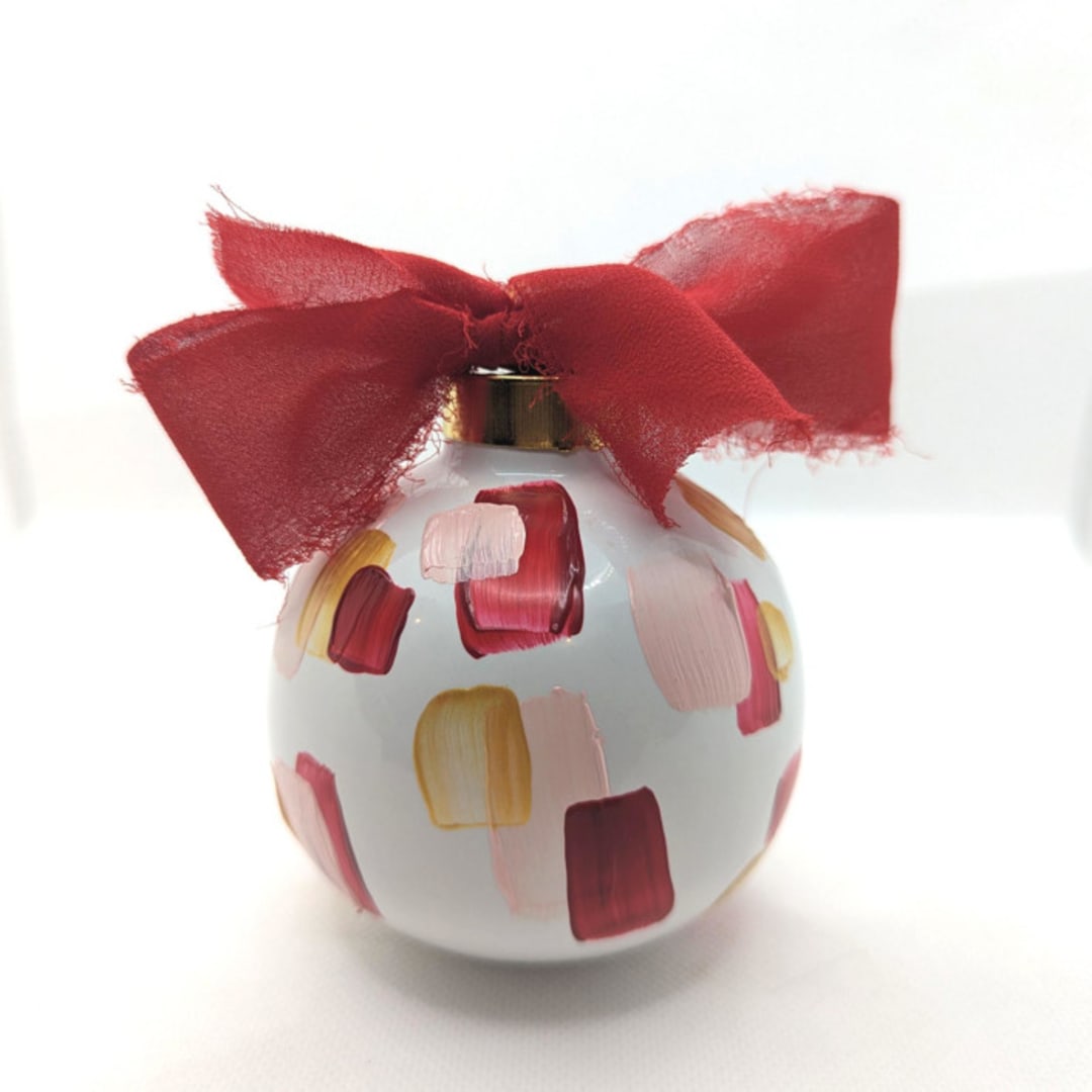 "Burgundy, Blush, and Gold Abstract Painted Ceramic Ornament" - Ornaments in red by The Savage Label