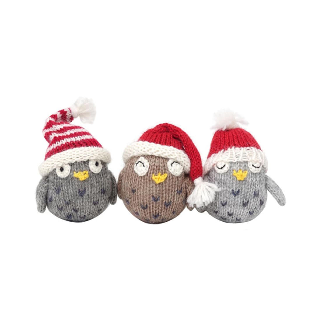 "Owl Ornaments, set of 3" - Ornaments in multicolor by Melange Collection