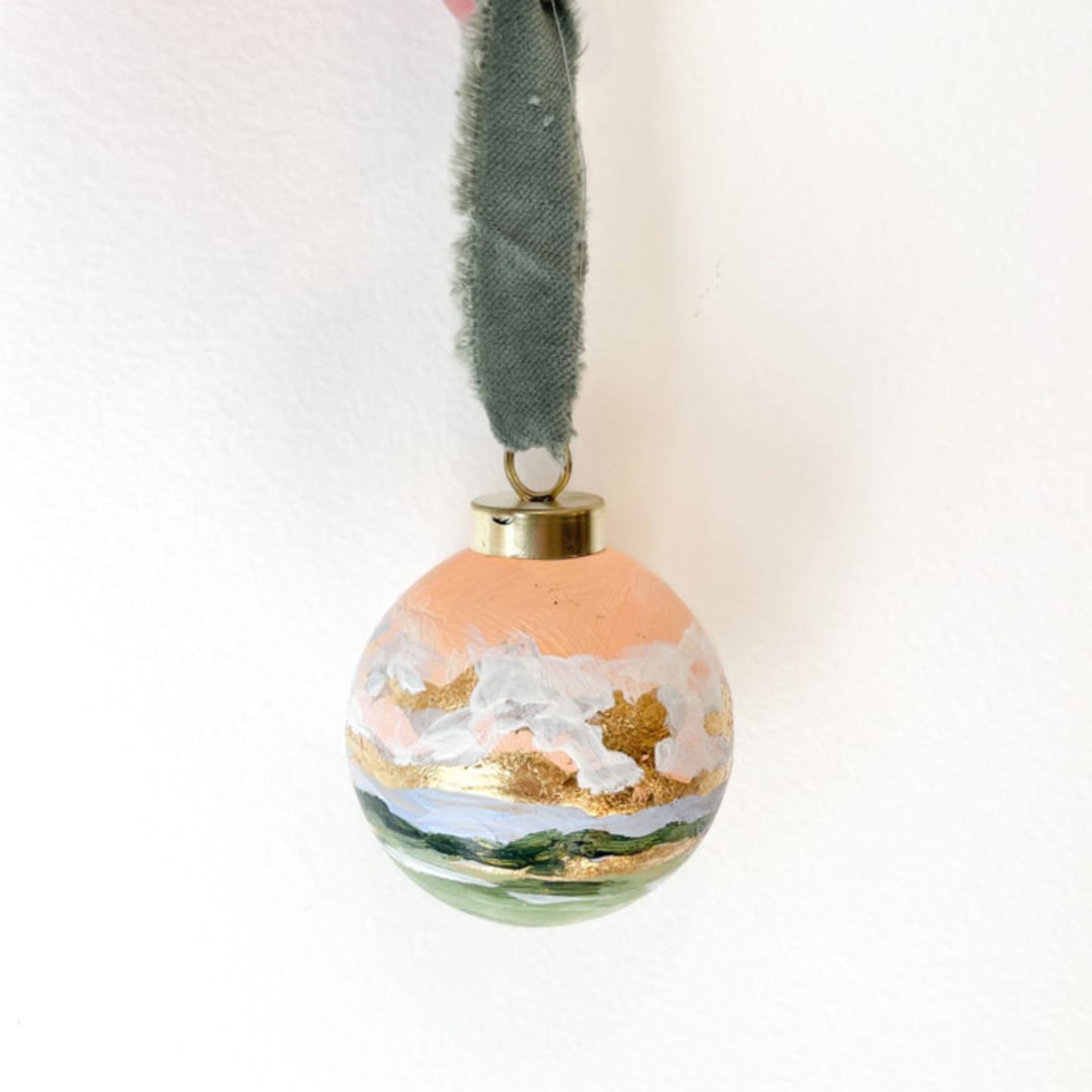 "Quiet Beauty  with Gold Foil - Ceramic Christmas Ornament" - Ornaments in orange by Johanne Dziemian