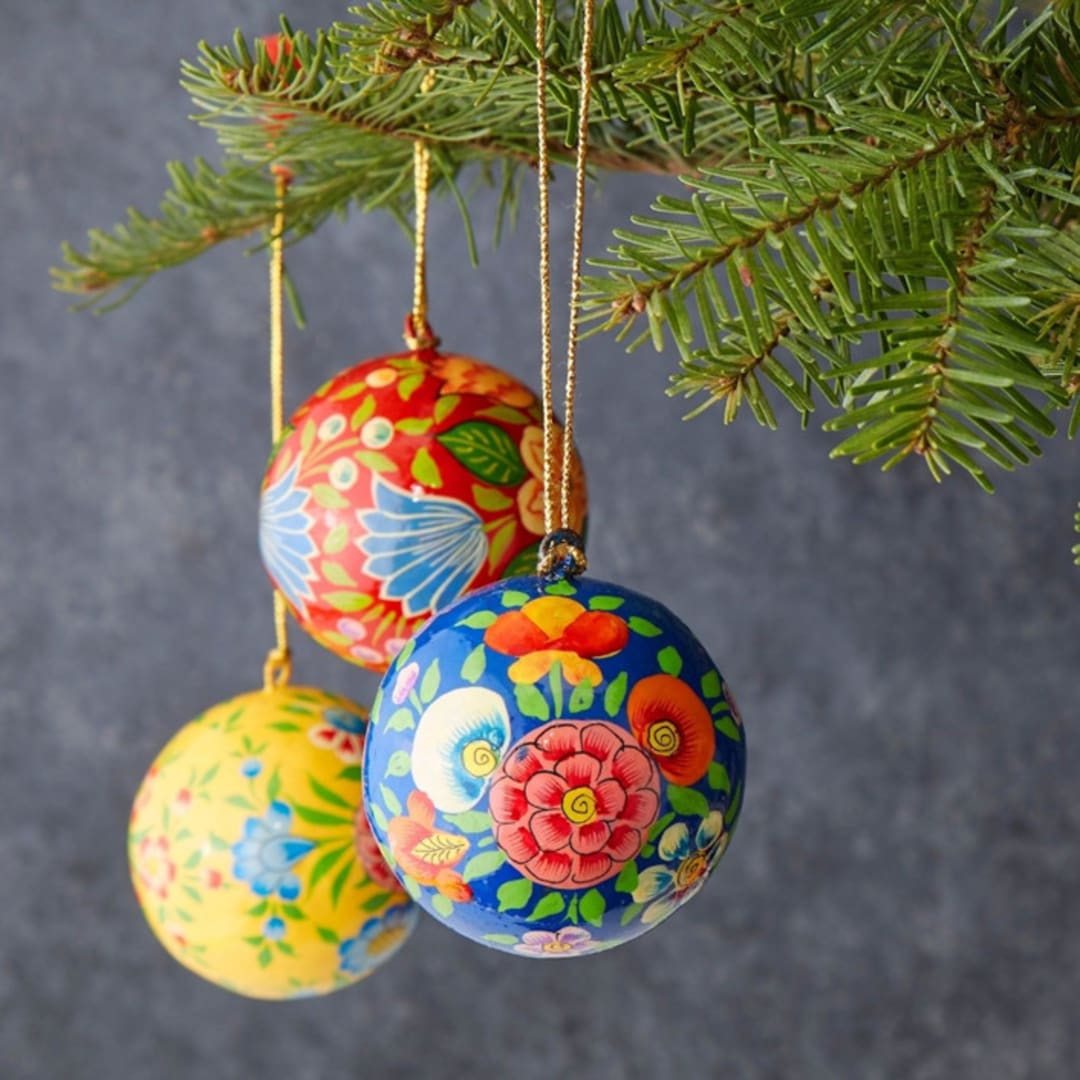 "Spring Floral Ornament Set of 3" - Ornaments in multicolor by Aahlada Chennupati