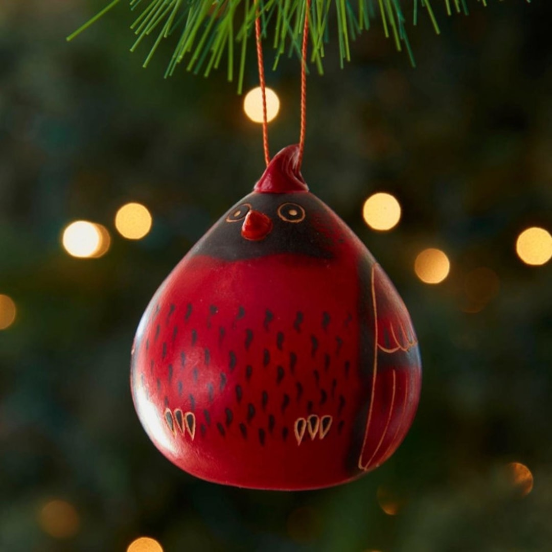 "Mini Gourd Cardinal Ornament" - Ornaments in red by Aahlada Chennupati
