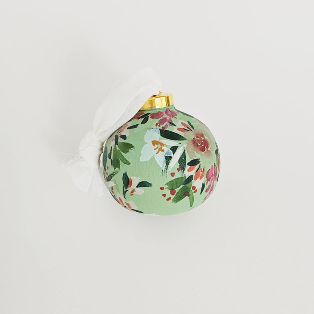 "Green Floral Botanical Ornament" - Ornaments in green by Kate Nelson