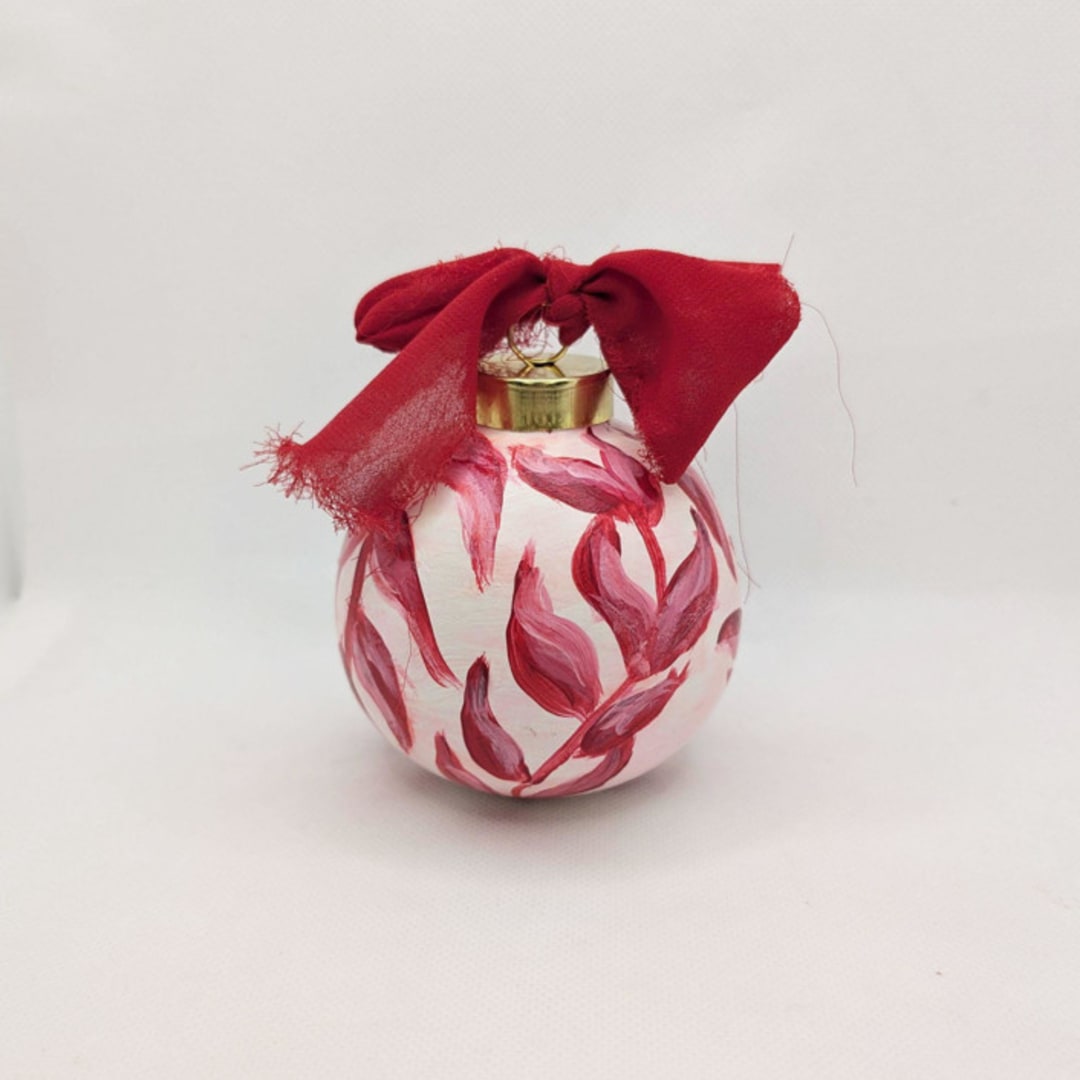 "Pink and Red Botanical Hand Painted Ceramic Christmas Ornament" - Ornaments in red by The Savage Label