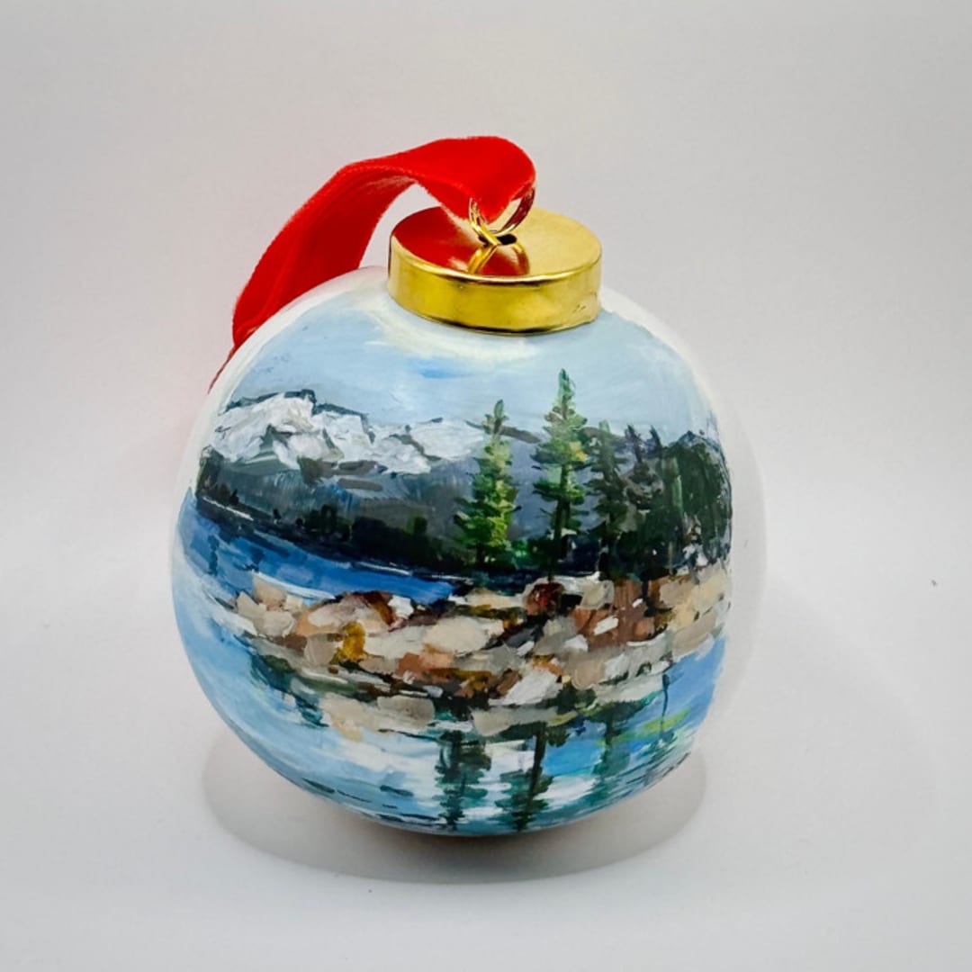 "Personalized Hand painted : Scenic Travel Ornament" - Ornaments in white by Arohika Verma