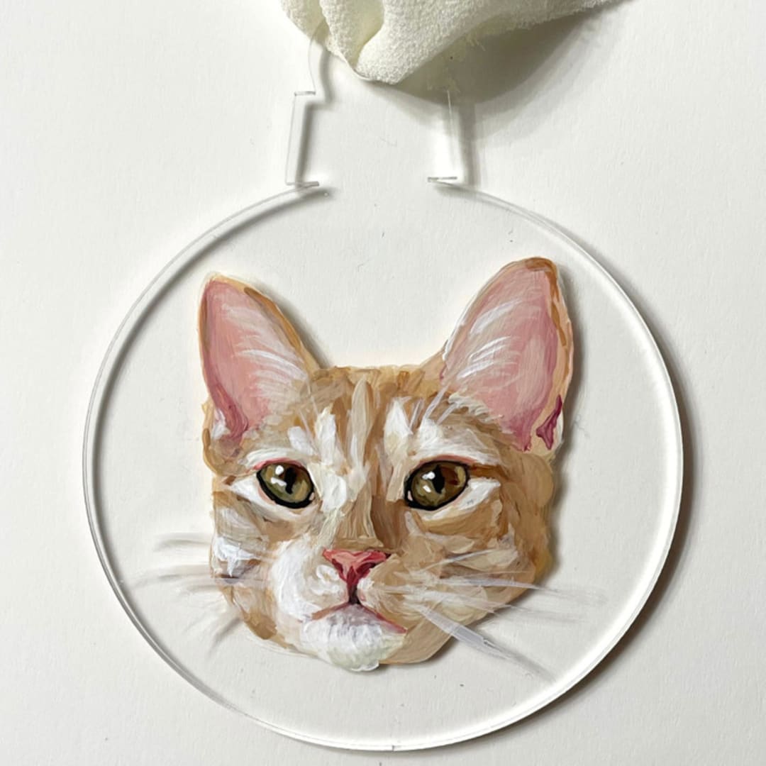 "Custom Pet Portrait Ornament, 3x3in. Round, Painting Commission" - Ornaments in multicolor by The Pink Parakeet