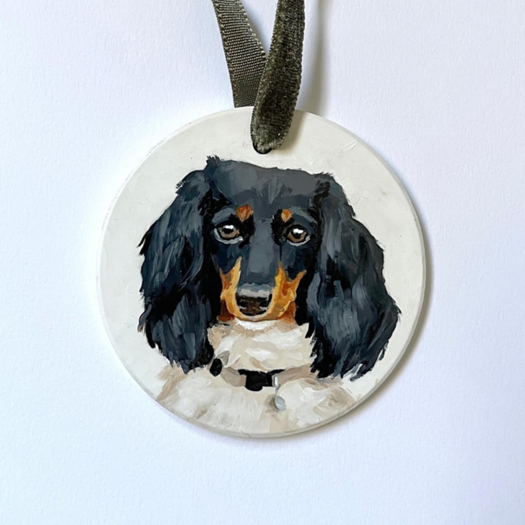 "Hand-painted Pet Portrait Ceramic Ornament" - Ornaments in multicolor by Holly Whitcomb