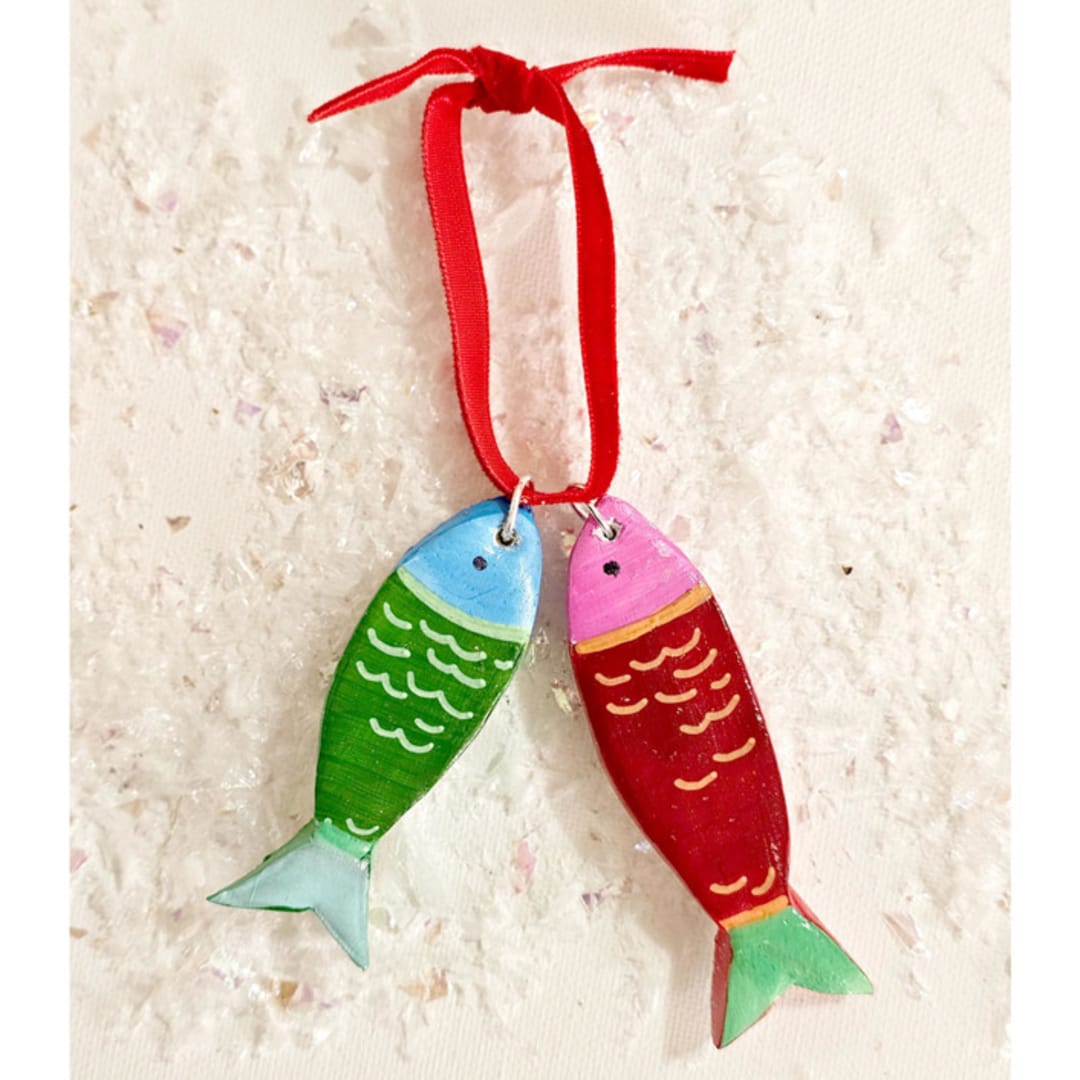 "Personalized 2 Hand-made Clay Sardines, Ornament" - Ornaments in red by AlisonJerry