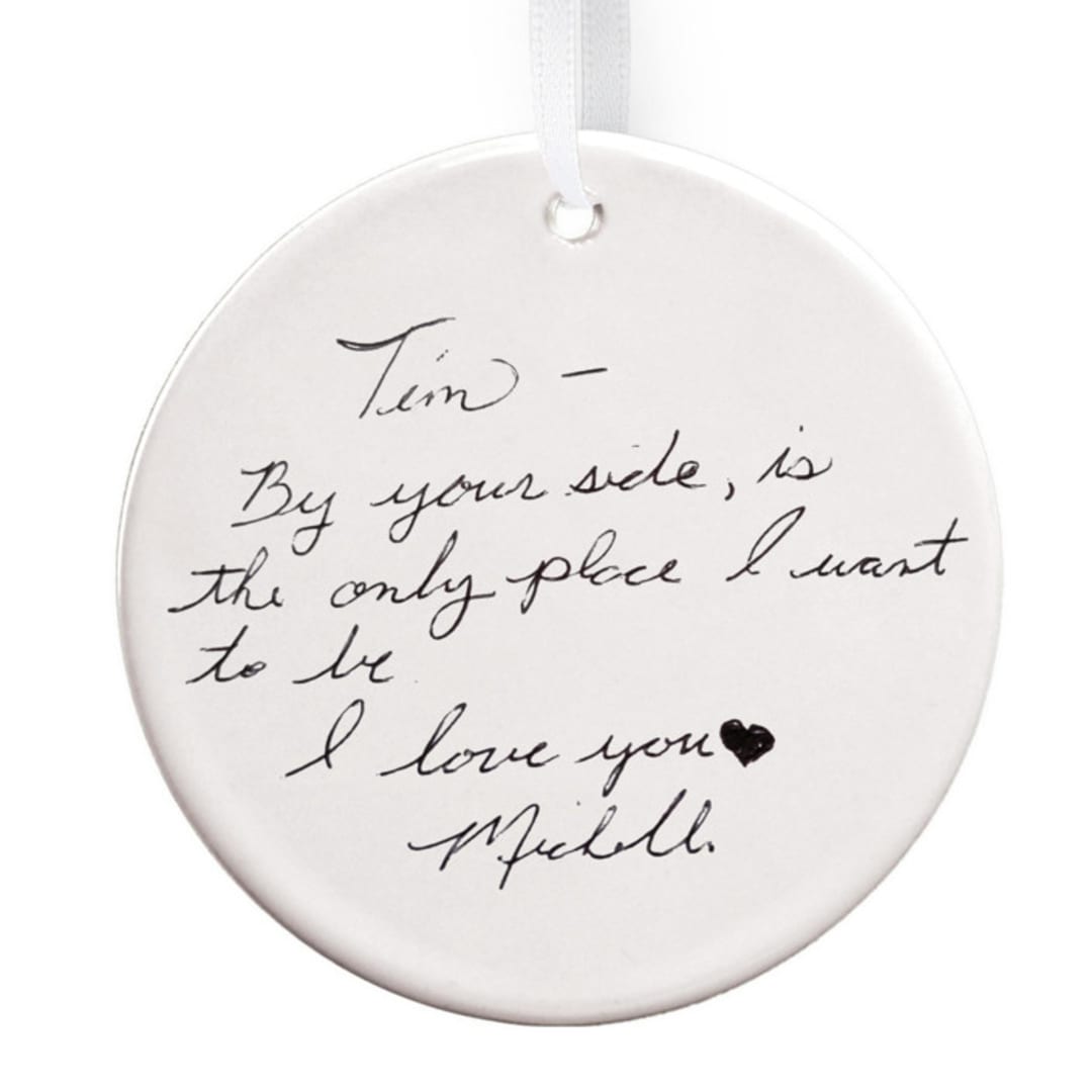 "Hand written note-photo upload Round Disc Ornament BR" - Ornaments in white by Colin Supple