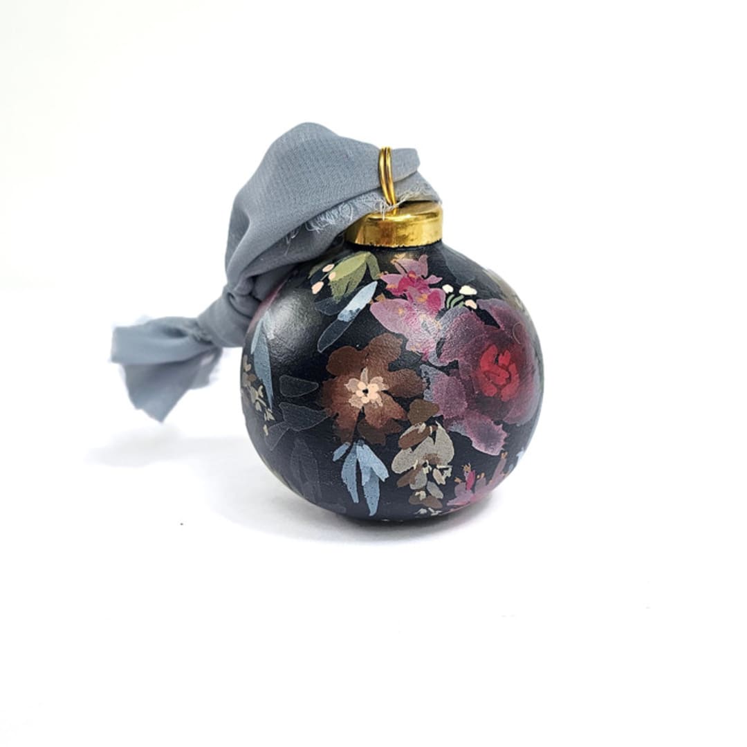 "Navy Rose Floral Ornament" - Ornaments in blue by Kate Nelson