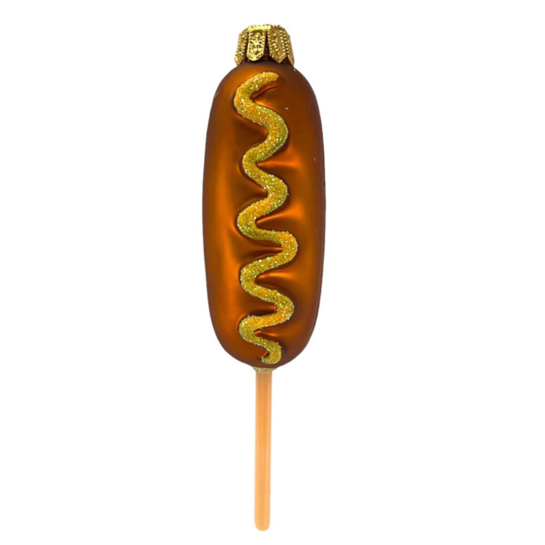 "Corn Dog Food Polish Mouth Blown Glass Christmas Ornament" - Ornaments in brown by Pinnacle Peak Trading Company