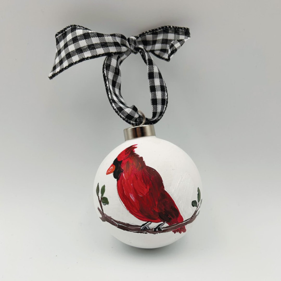 "Cardinal 3inch Ball Ceramic Ornament" - Ornaments in red by Sarah Hall