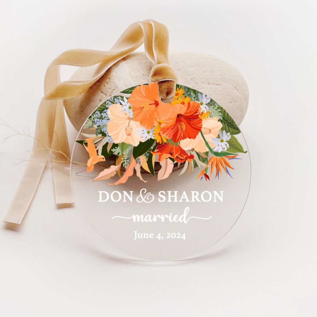 Personalized Acrylic Tropical Bouquet Married Ornament, Set of 1